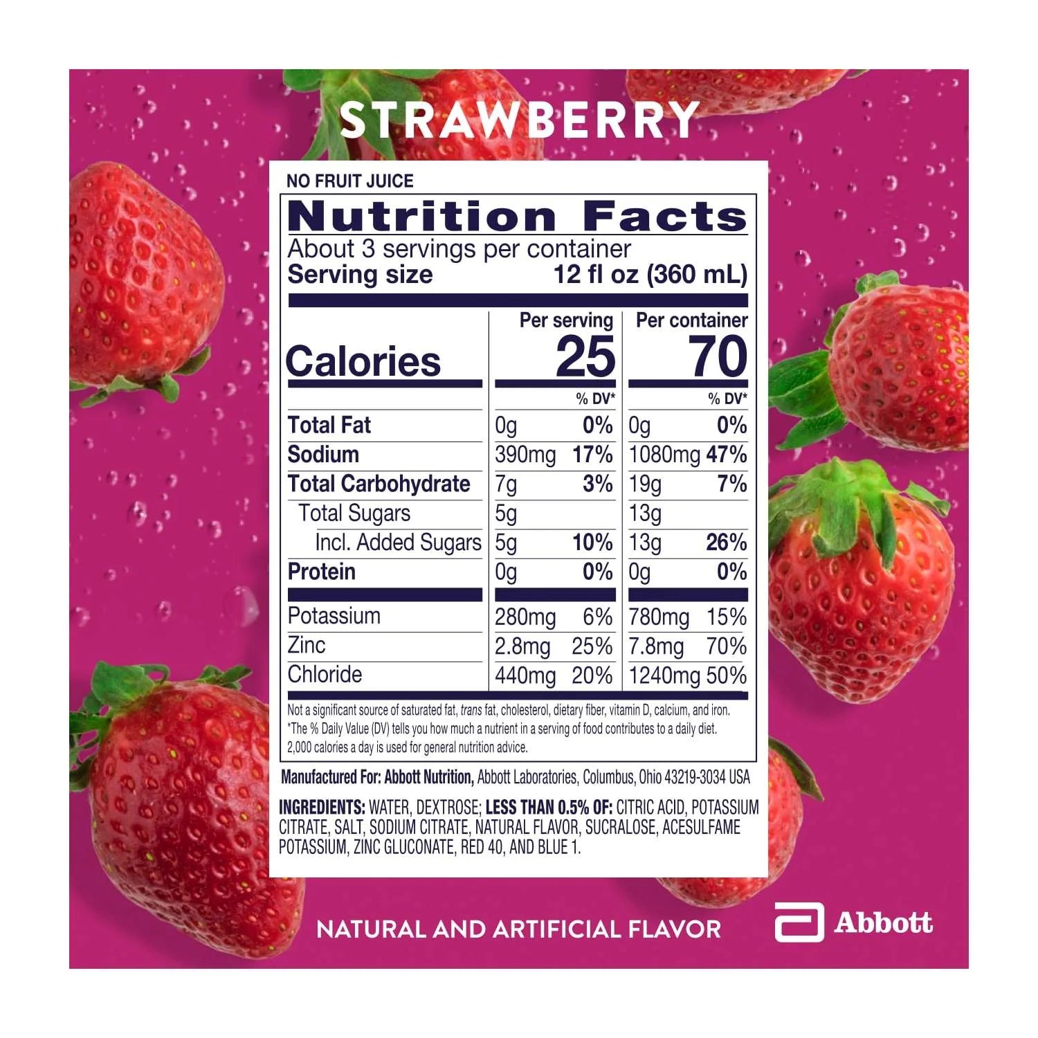 Electrolyte Drink, Strawberry, 1 Liter