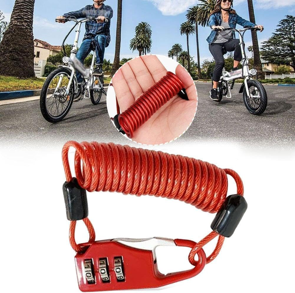 Red Helmet Lock Portable Steel Cable Lock 3 Digit Password Combination Bike Helmet Cable Accessories Mountain Bike