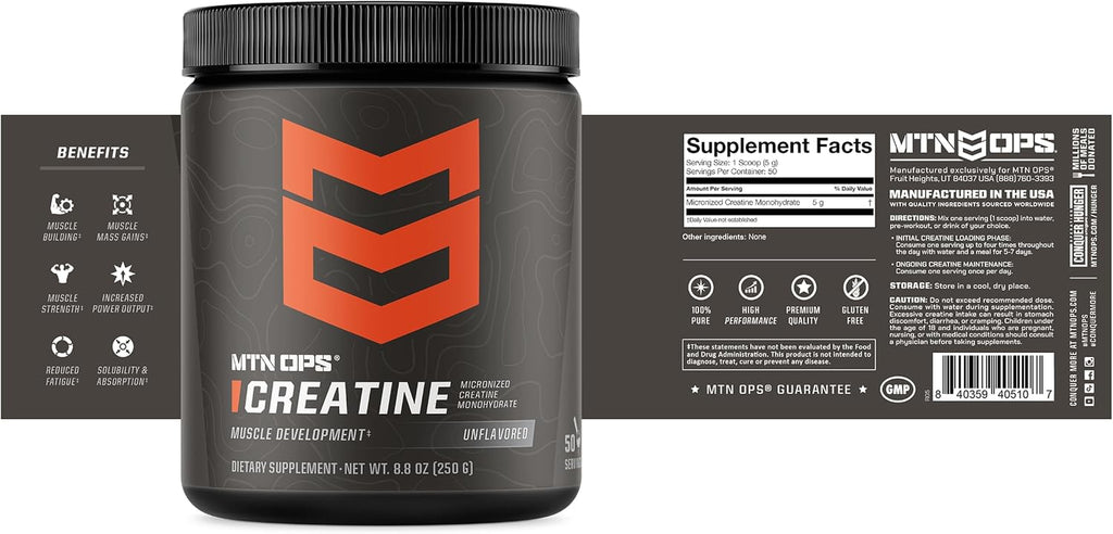 Creatine Monohydrate Powder for Strength, Unflavored | 5G Micronized Creatine Monohydrate, Muscle Strength & Recovery, Unflavored, 50 Servings