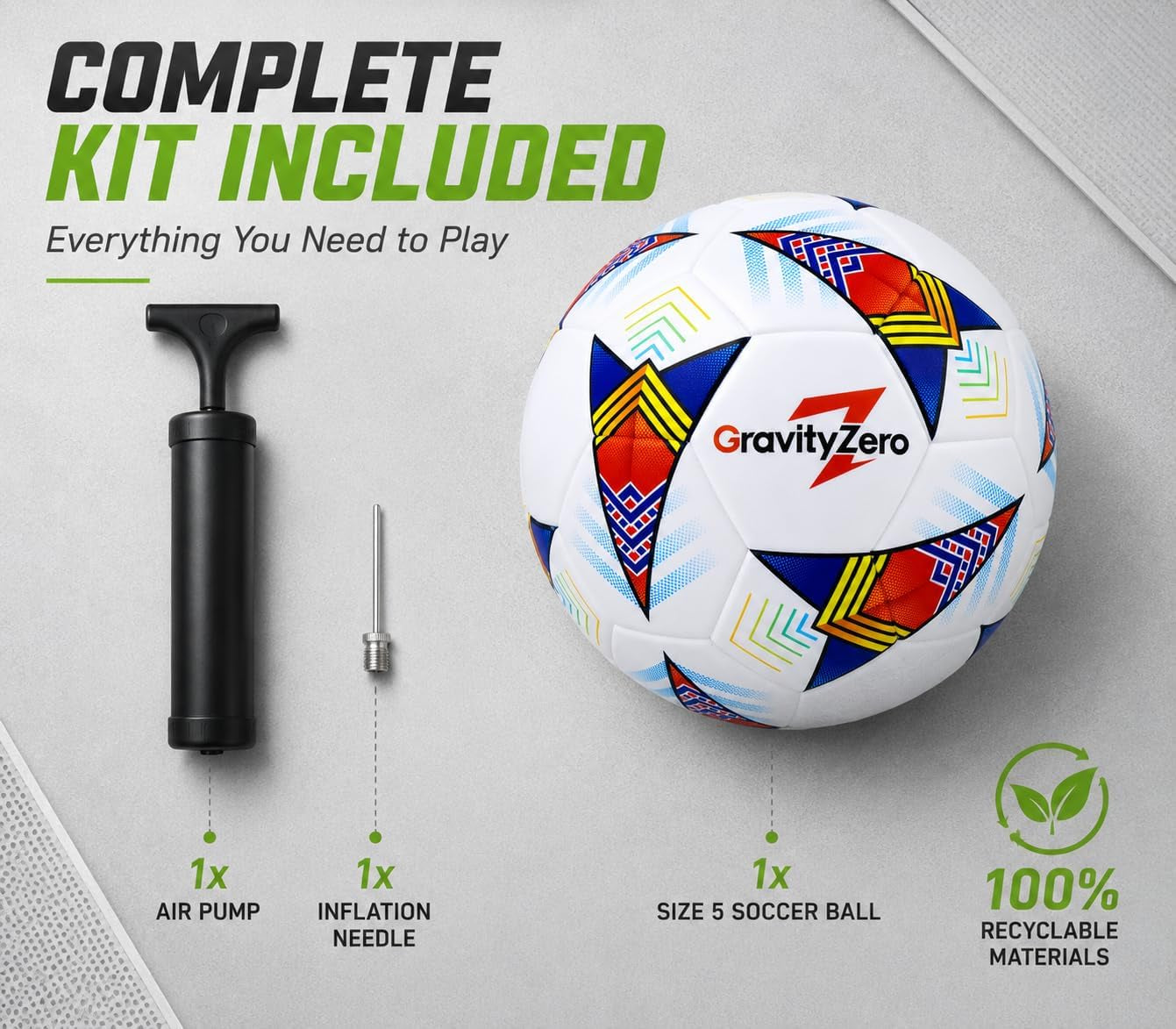 Size 5 Soccer Ball—Sgs Lab-Tested Pro Match Grade with Pump & Needles | Seamless Waterproof TPU Leather, 0.86% Sphericity, 2.3% Air Loss, Indoor Outdoor Match Training for Adults & Youths