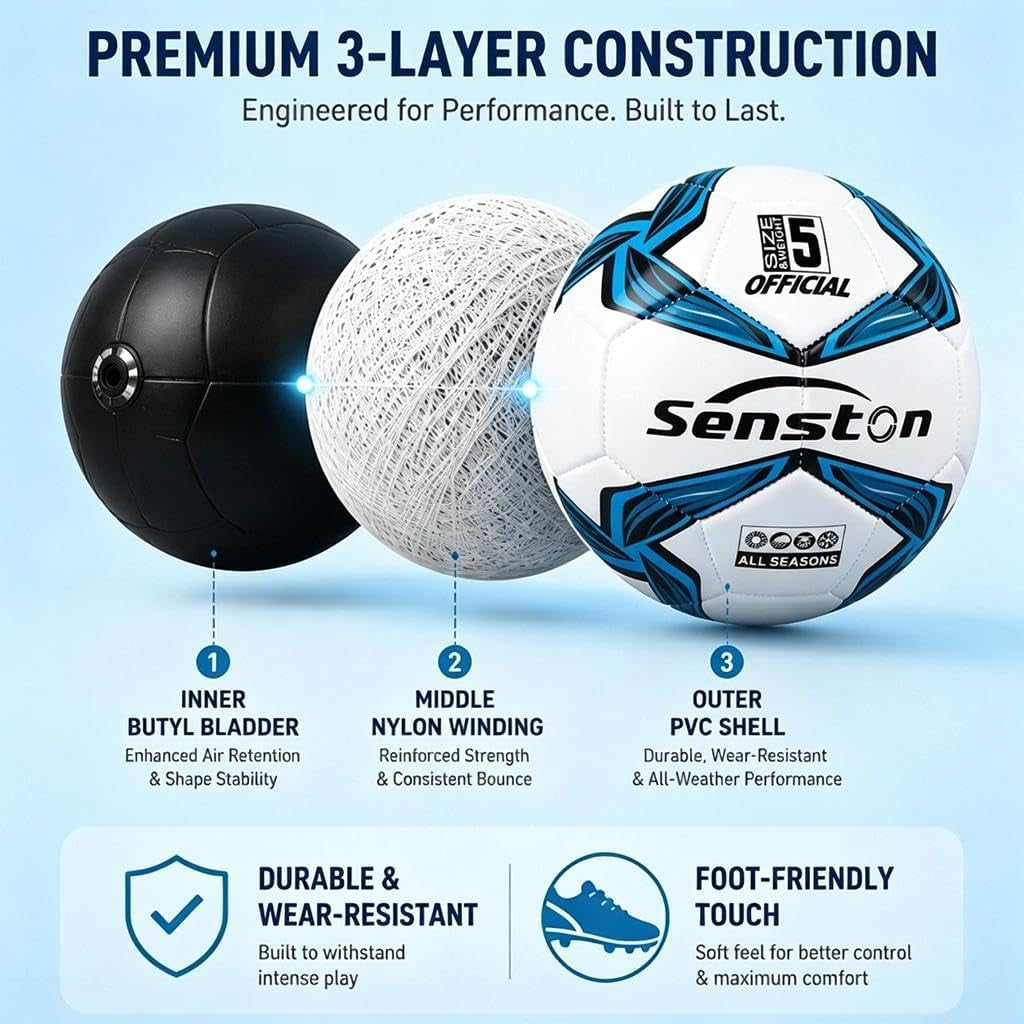 Soccer Ball Size 4 & 5 Durable PVC Training Football with Pump | Shape Retention, Stable Flight Performance, Sturdy and Wear-Resistant, High Value Soccer Set, Waterproof, Easy to Clean