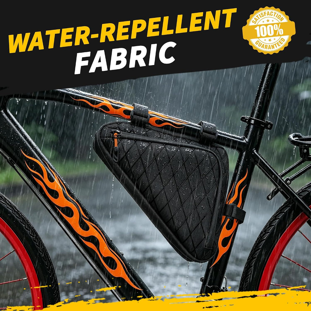 Bike Frame Bag,Bicycle Triangle Bag with Waterproof Zippers,Bicycle under Seat Tool Accessories Pouch for Mountain Road Bikes Triangle Cycling Storage Bags Black