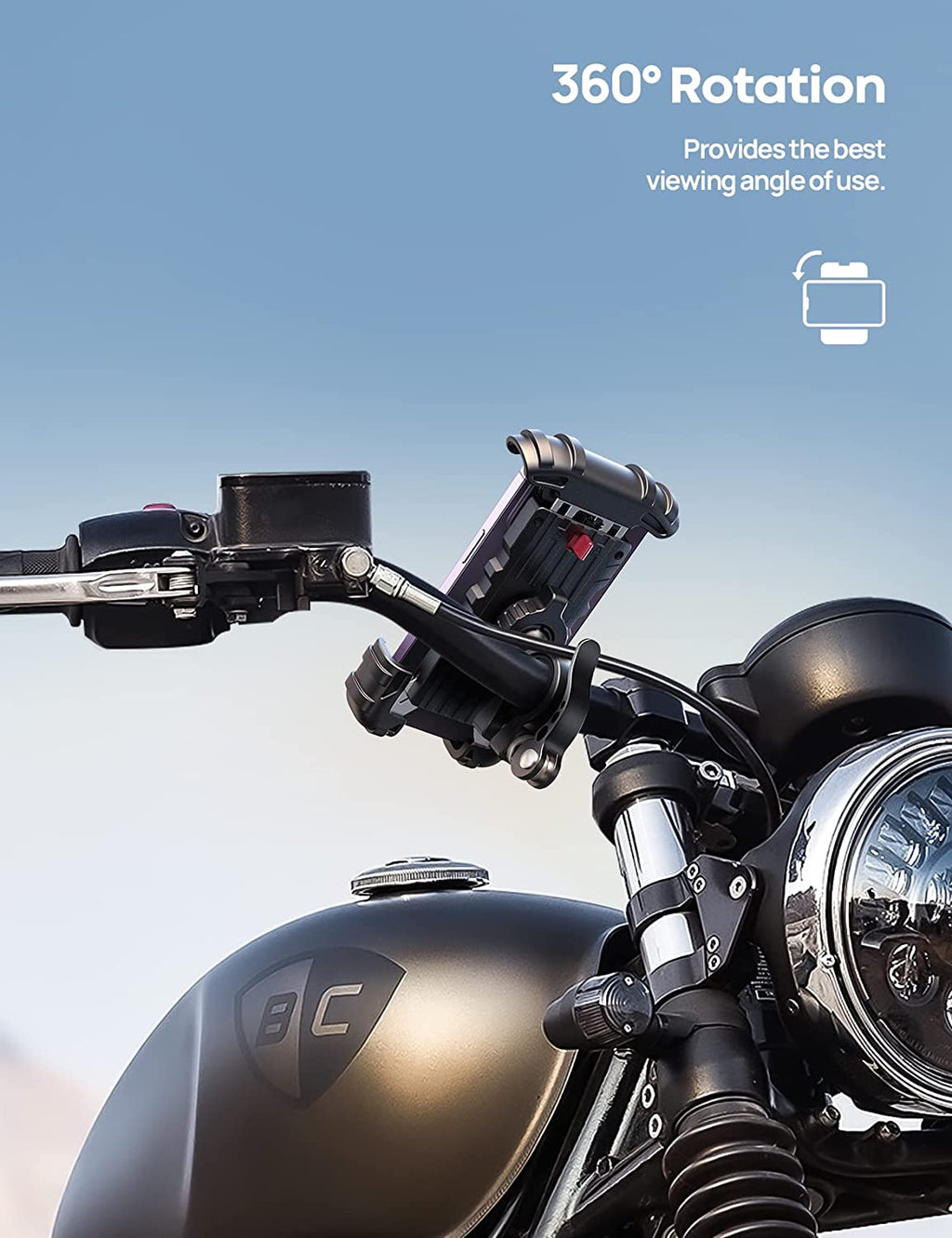 Bike Phone Holder Motorcycle Mount - One-Hand Operation, Lockable | 360° Rotation Handlebar Clamp for 4.7-6.8" Iphone 17 Pro Max Air, Rubber Protect, Road Mountain Bike E-Bike Scooter Holder