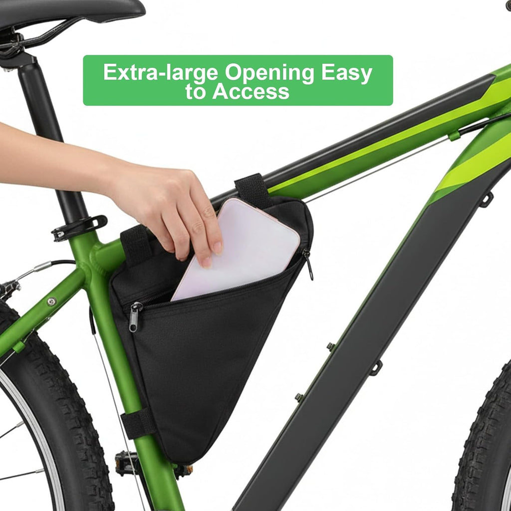 2 Pcs Bike Frame Bag, 7.87 X 10.63 Inch Triangle Design Lightweight Bicycle Bag for Road & Mountain Bikes, Waterproof Polyester Storage Pouch, Black