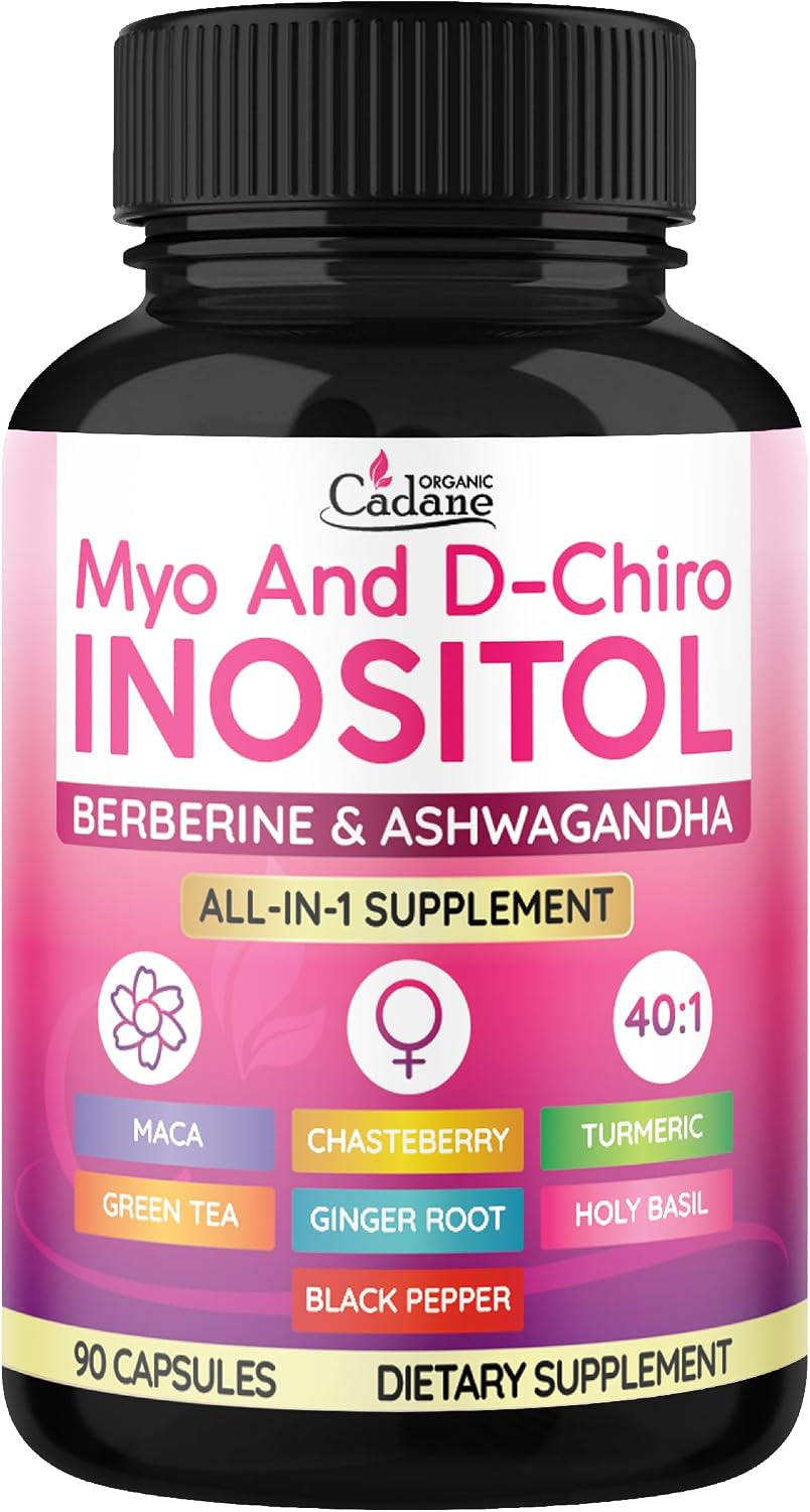 Myo and D-Chiro Inositol Capsules for Women | with Berberine, Ashwagandha, Maca, Chasteberry & 6 More | Cycle Regularity, Body Management | Vegan, Non-Gmo - 90 Capsules