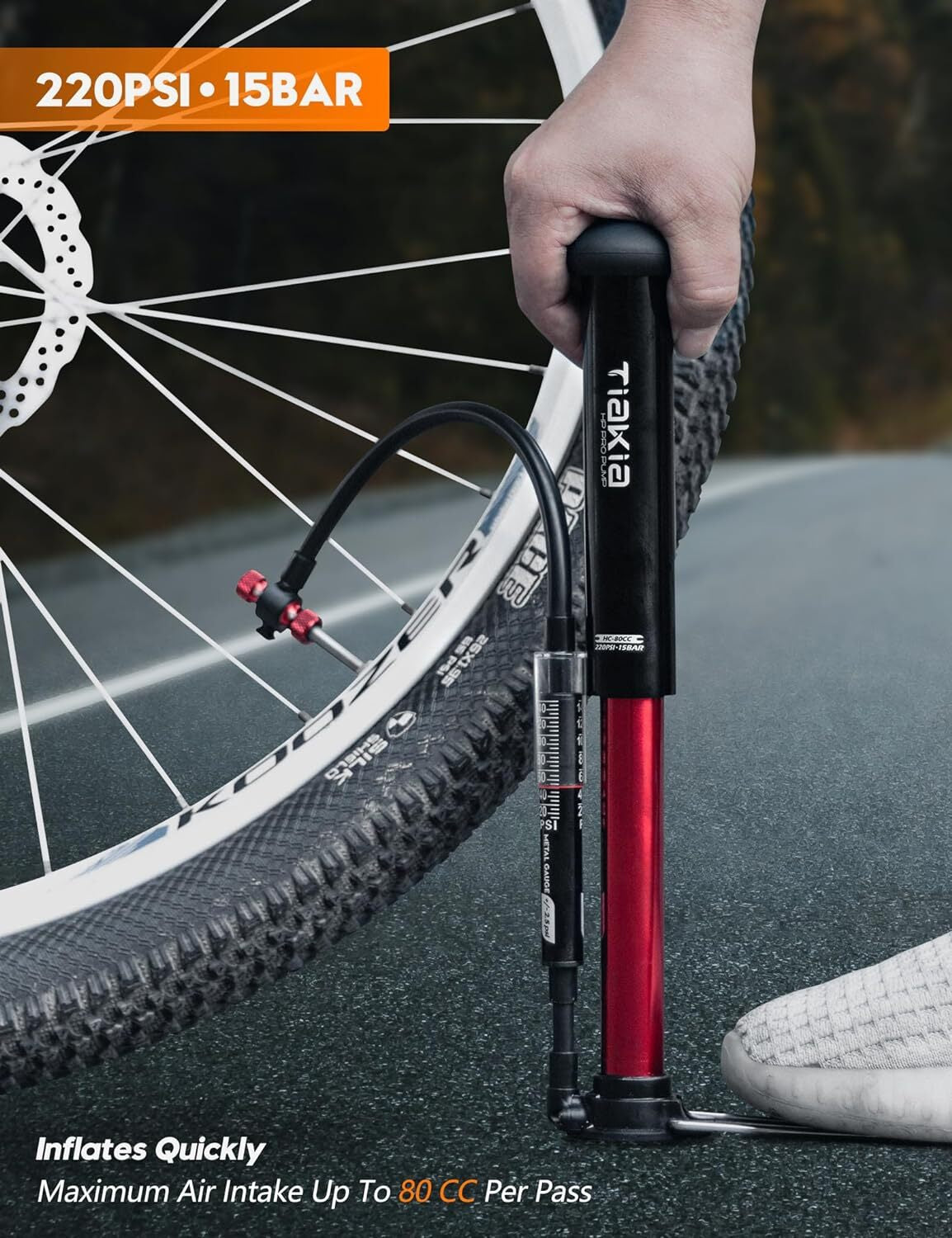 Bike Pump with Gauge, High Pressure Bicycle Pump High Volume Portable Hand Air.