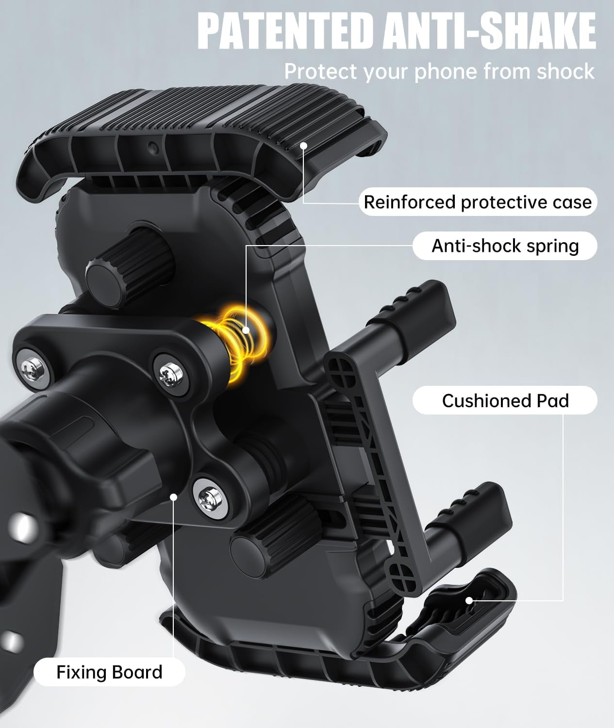 Bike Phone Holder for Handlebar, Motorcycle Phone Mount, Shock Absorbing Anti-Shake Phone Mount for Bike Scooter Motorcycle, Fits Iphone, Samsung, 4.7-7.2 Inch Smartphones