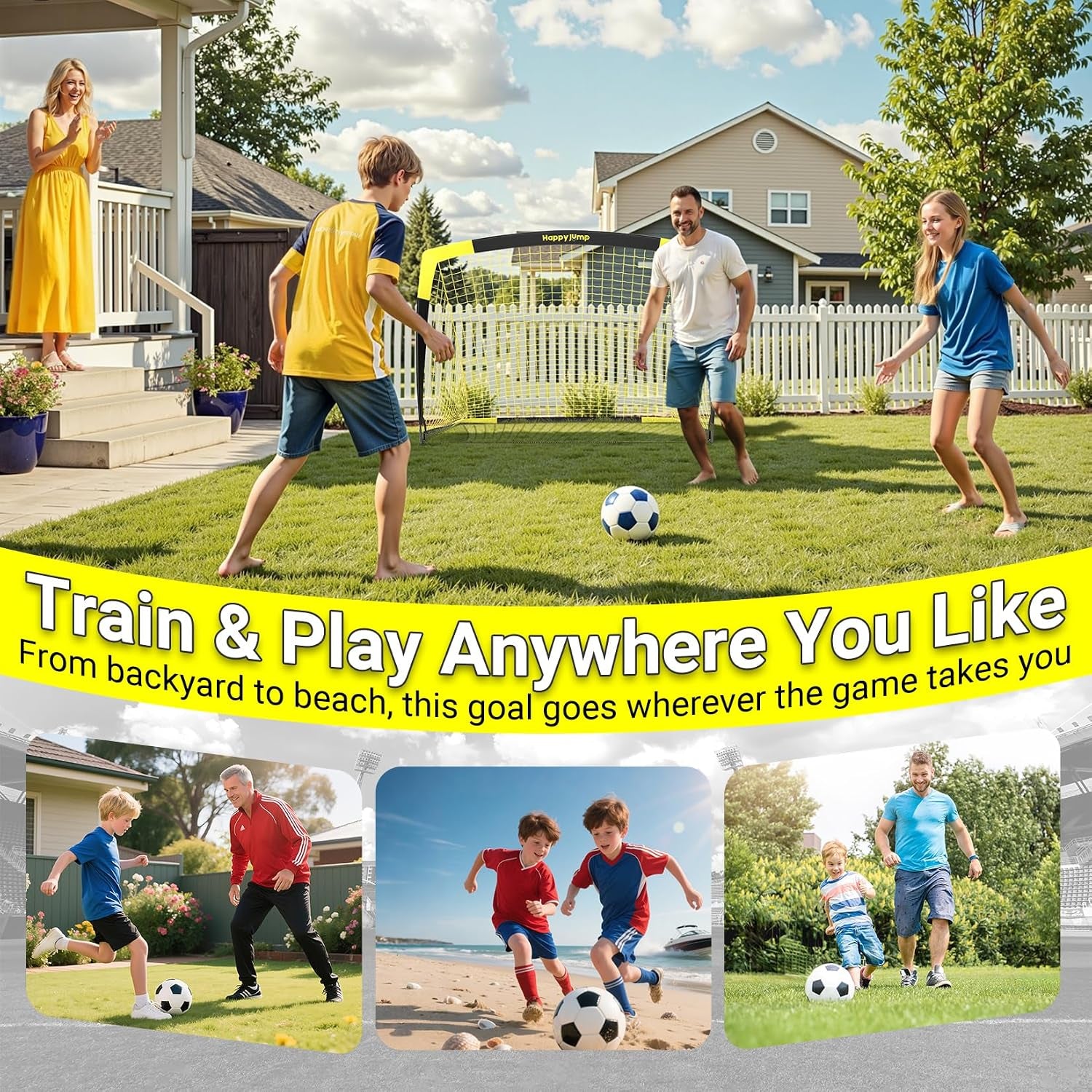 Portable Soccer Goal 7X5 & 5X3.6 FT, Large-Frame Training Net | Great for Kids Ages 6-14 Skill Development, Ideal for Backyard Park School Beach Indoor Outdoor, Easy Fold Durable Dacron Net