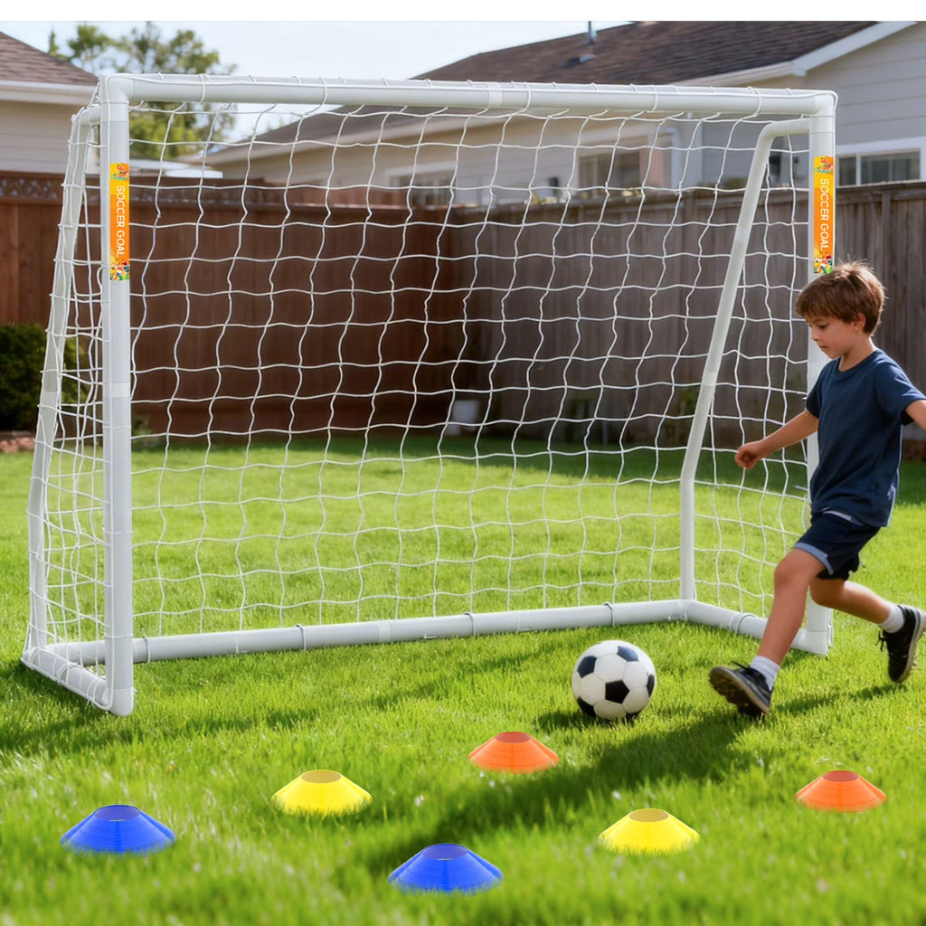PVC Soccer Goals for Backyard,8"X6" White Foldable Competition Practice Training Goals,Portable Soccer Training Equipment,Moveable Weatherproof Outdoor Patio for Adults Youth