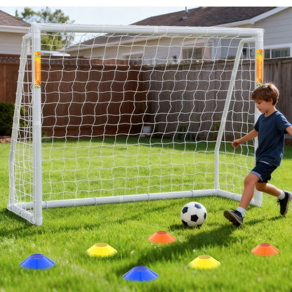 PVC Soccer Goals for Backyard,8"X6" White Foldable Competition Practice Training Goals,Portable Soccer Training Equipment,Moveable Weatherproof Outdoor Patio for Adults Youth