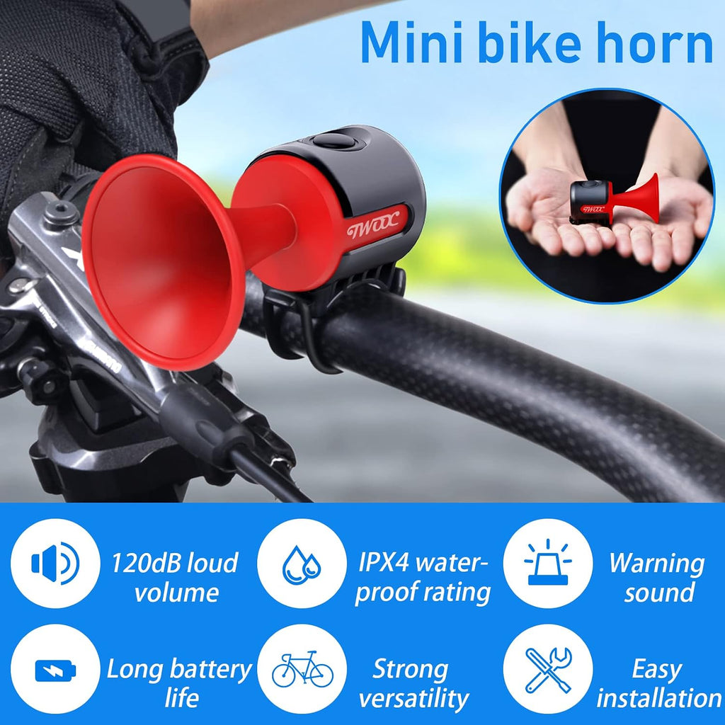 Bike Horn,120Db Bicycle Bells IPX4 Waterproof Bike Bell with 300Mah Battery Operated Electric Horn for Mountain/Road Bike/Scooters Adult and Kids