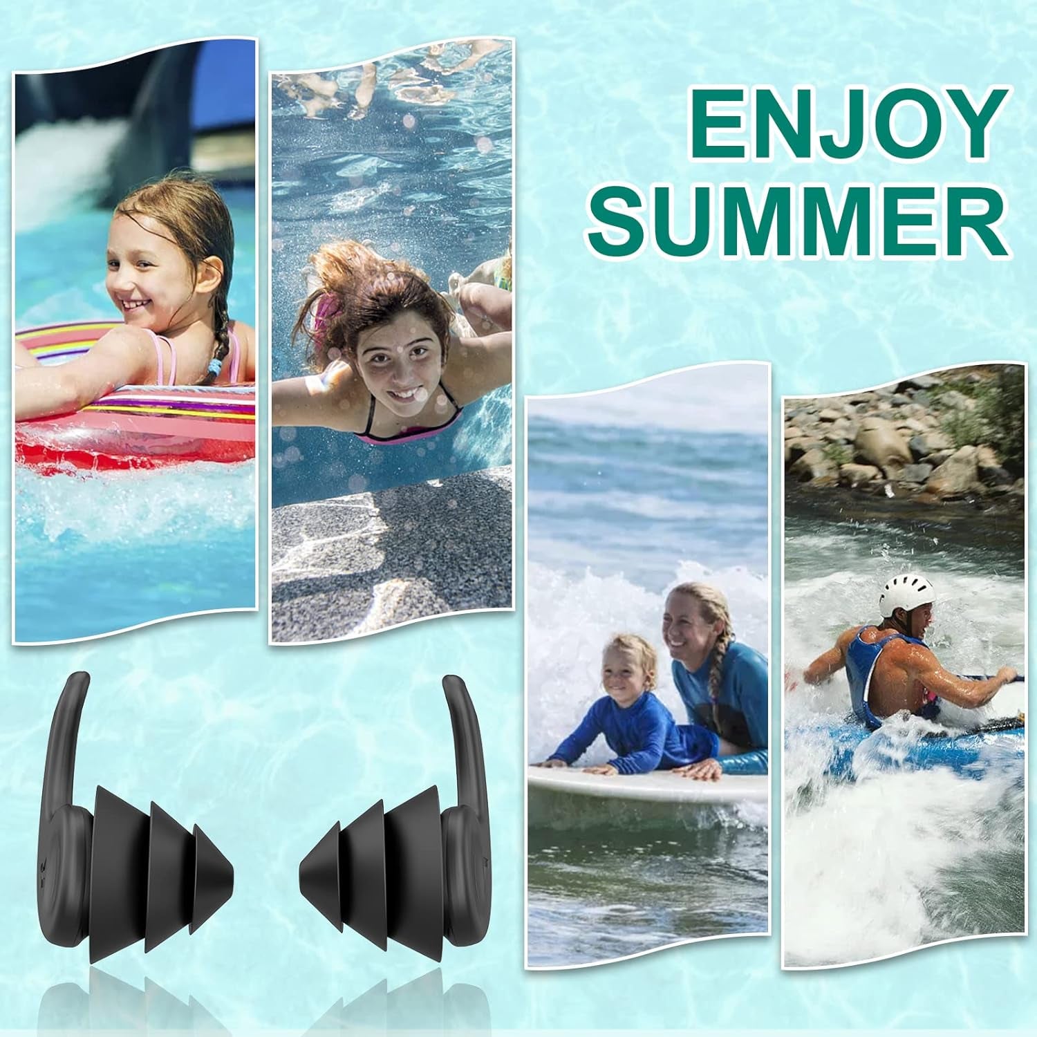 Swimming Ear Plugs for Adults,3 Pairs Waterproof Reusable Silicone Swim Earplugs