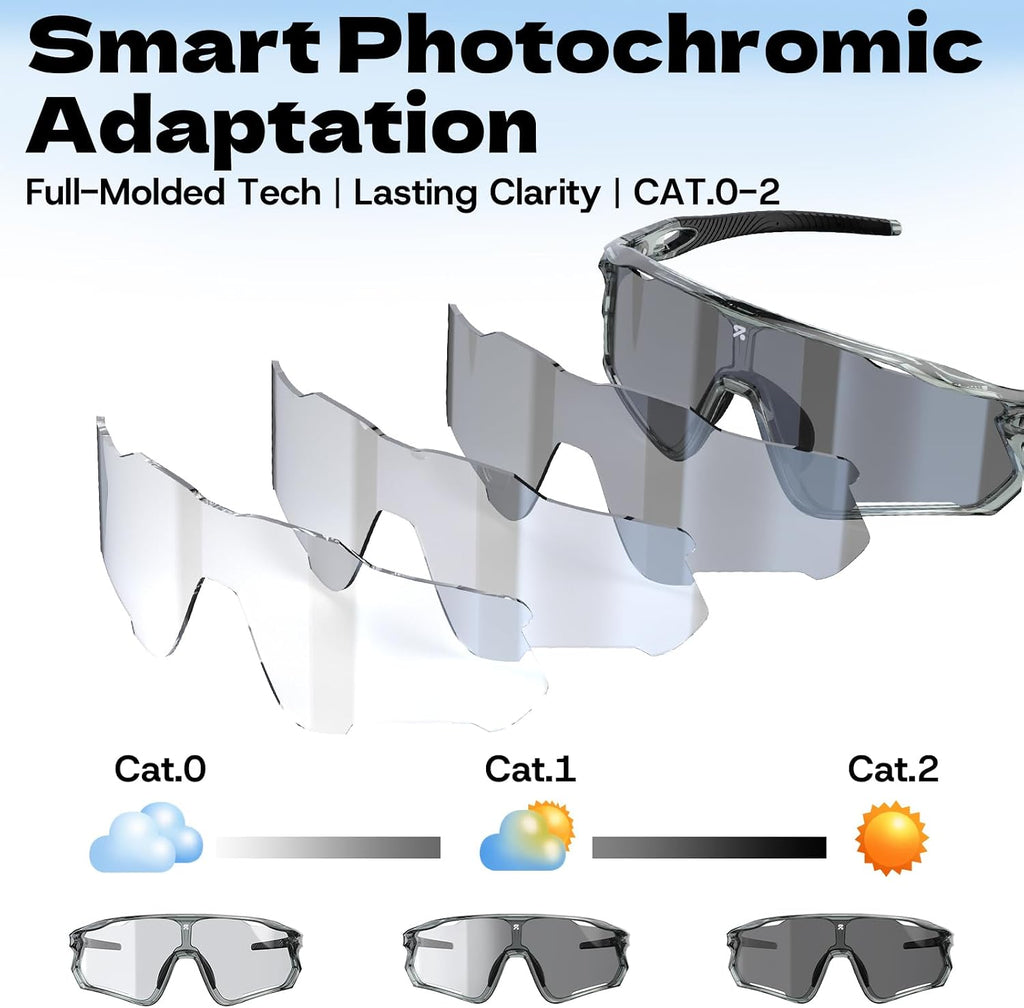 Photochromic Cycling Sunglasses for Men Women- Bike Sports Glasses | UV400 Protection TR90 Frame for Mountain Bike MTB Riding Safety