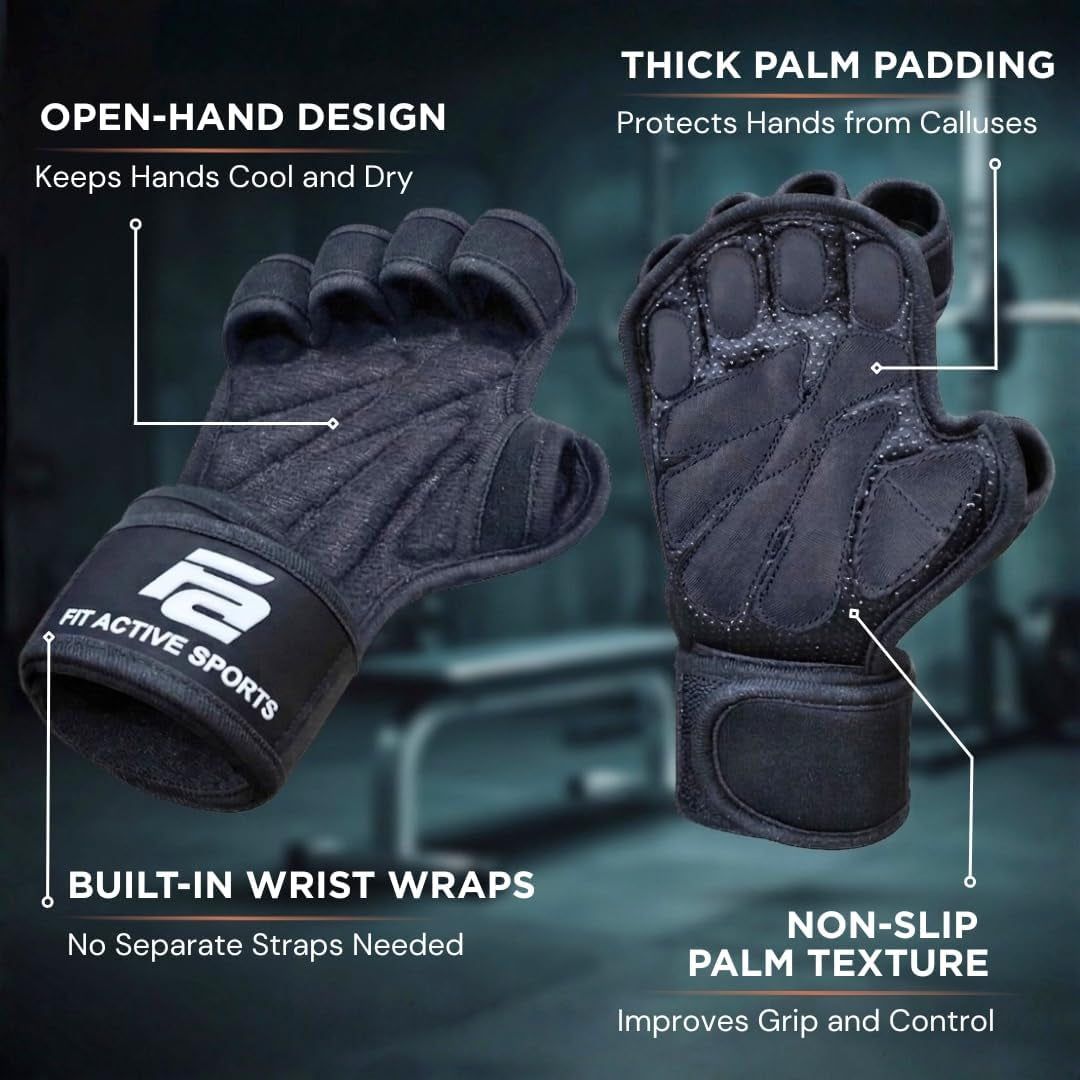 New Ventilated Weight Lifting Workout Gloves with Built-In Wrist Wraps for Men and Women - Great for Gym Fitness, Cross Training, Hand Support & Weightlifting.