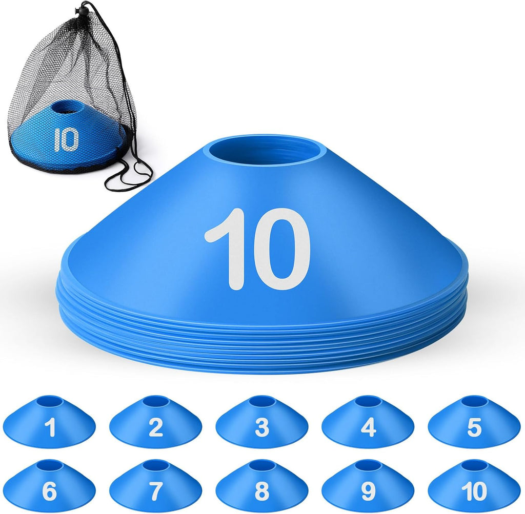 10 Pcs Numbered Sports Disc Cones 1-10 Soccer Cones with Mesh Carry Bag Flexible Agility Cones Soft Field Cones for Gym PE Classes School Activities Games, Sports Training Equipment