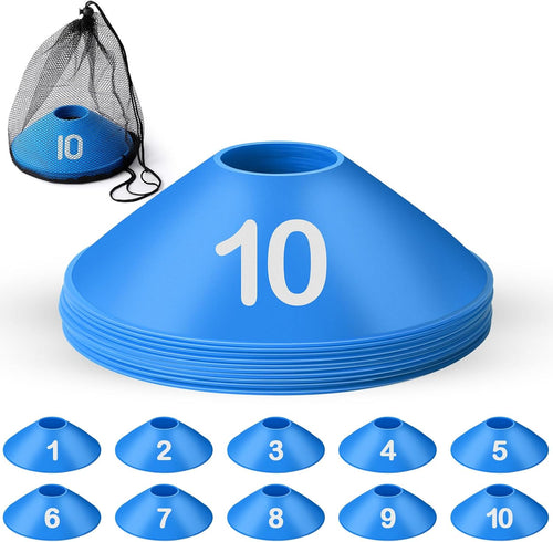 10 Pcs Numbered Sports Disc Cones 1-10 Soccer Cones with Mesh Carry Bag Flexible Agility Cones Soft Field Cones for Gym PE Classes School Activities Games, Sports Training Equipment