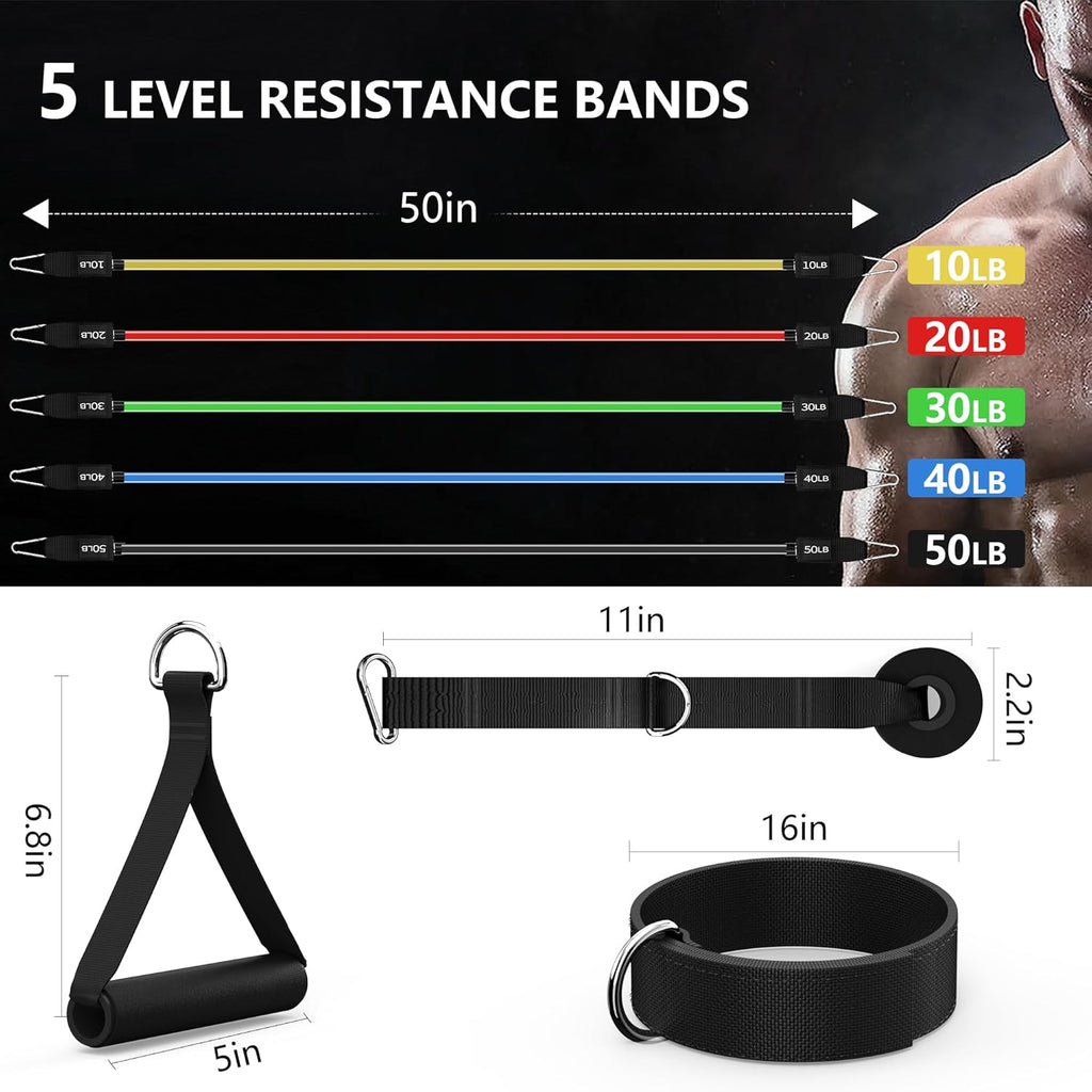 Resistance Bands Set with Handles, Exercise Bands for Working Out, Home Gym Workout Bands, Fitness Equipment for Men & Women Strength Training -Fu