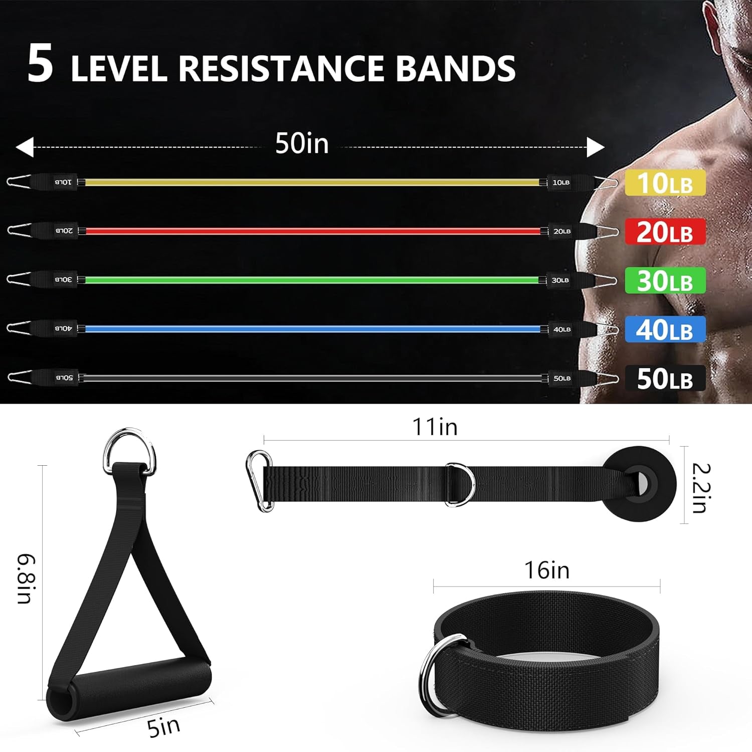 Resistance Bands Set with Handles, Exercise Bands for Working Out, Home Gym Workout Bands, Fitness Equipment for Men & Women Strength Training -Fu