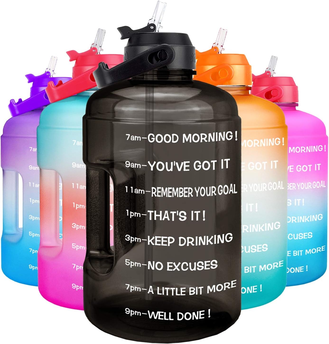 1 Gallon Water Bottle - with Straw & Motivational Time Marker Leak-Proof BPA Free Reusable Gym Sports Outdoor Large(128Oz/73Oz) Capacity Water Jug