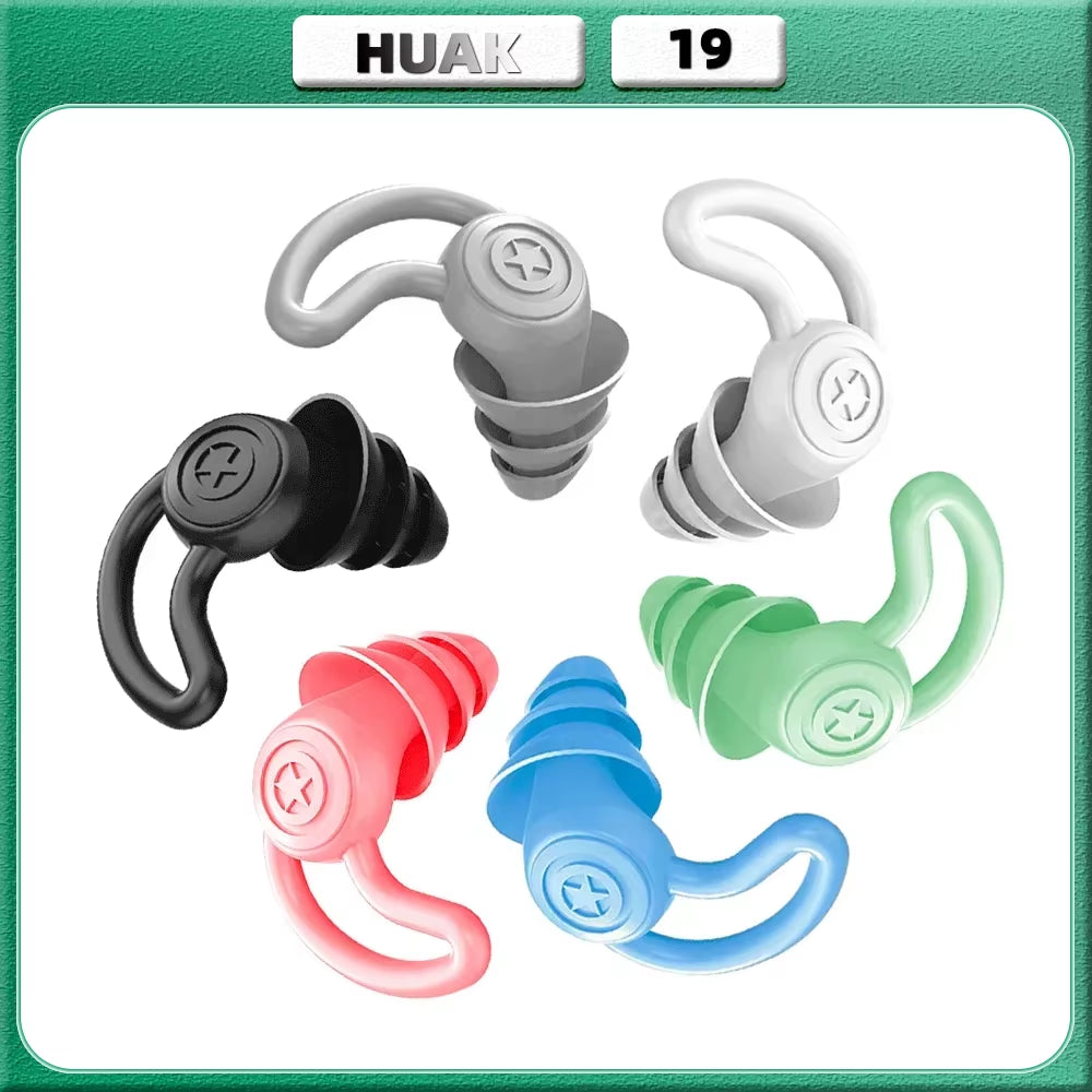 HUAK 3 Layer Silicone Ear Plugs for Noise Reduction Reusable Ear Plugs for Sleeping, Swimming, Studying, Concerts, Noise Hearing