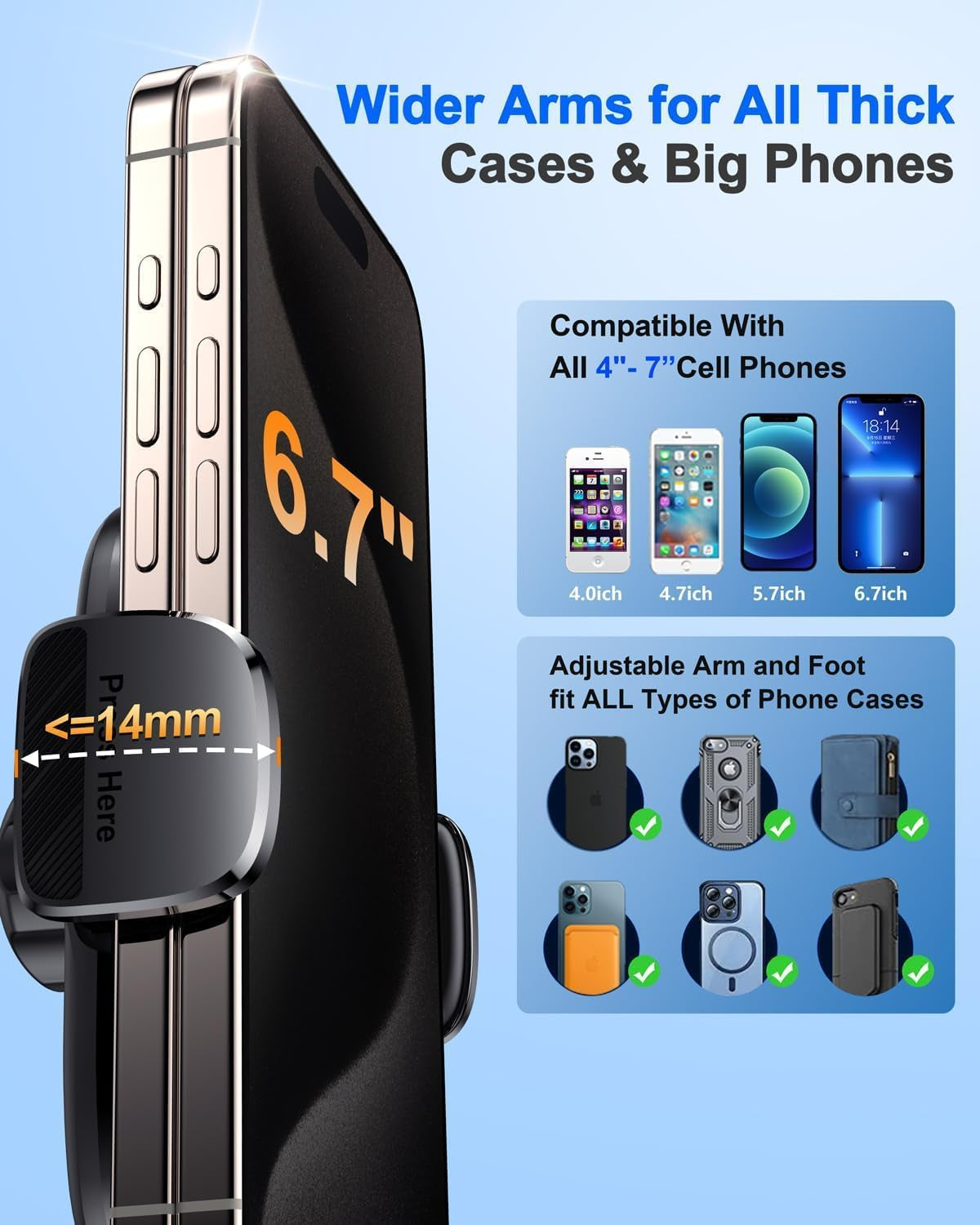 Car Phone Holder[Military-Grade 360°Suction Cup] Phone Holders for Your Car Universal Accessories Air Vent Dashboard Windshield Phone Mount Automotive Cradles Fit Shower & Wall Mounts Iphone