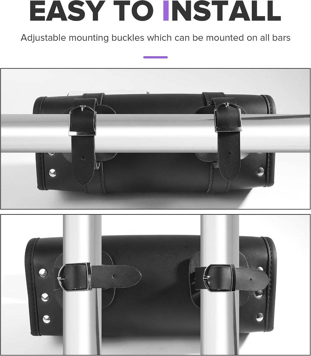 Motorcycle Handlebar Bag,Car Accessories PU Leather Motorcycle Tool Bag,Autobikes Side Bags with Straps,Powersports Saddle Bags Sissy Bar Storage Tool Saddlebags,Suitable for Most Autobikes