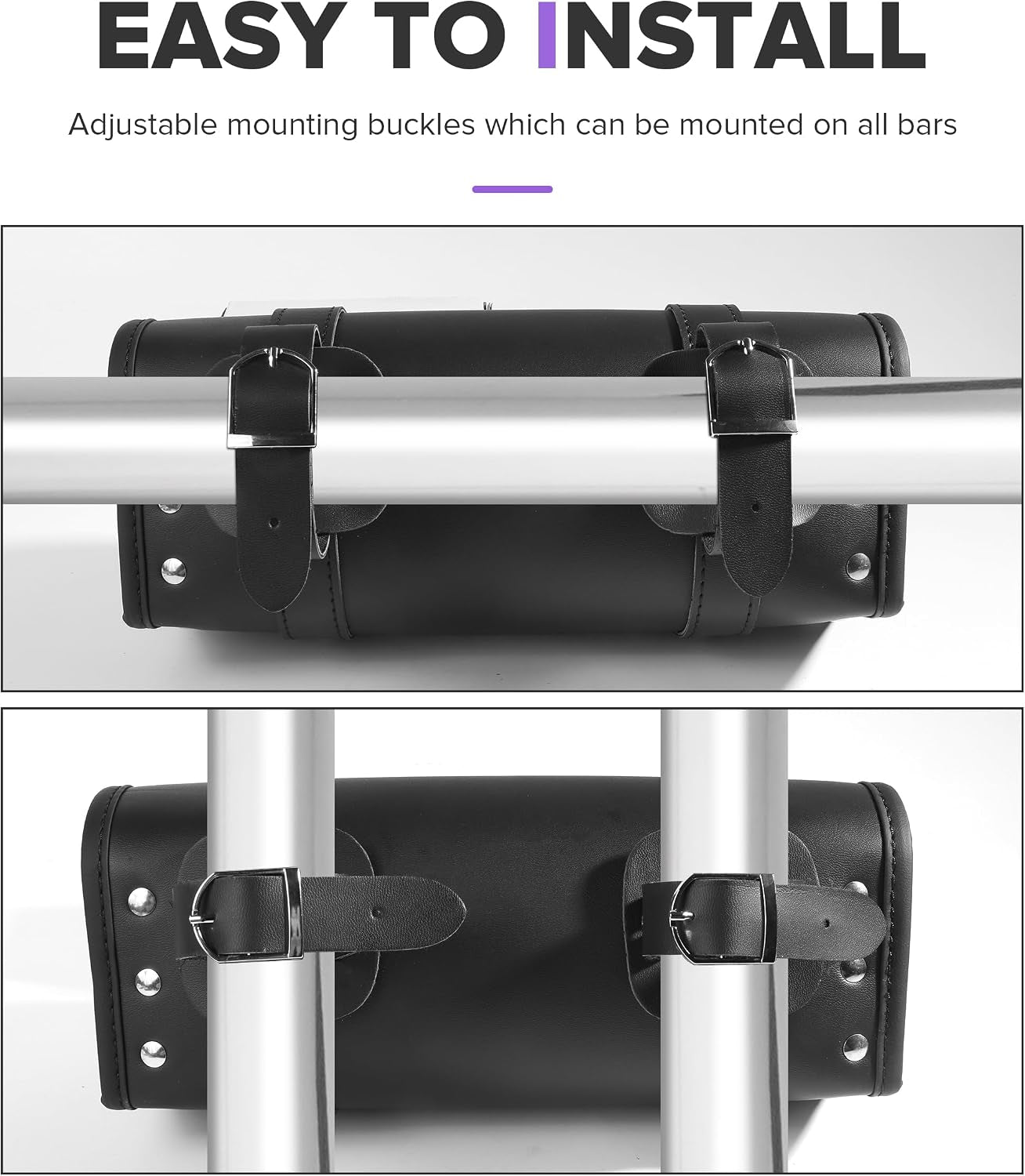 Motorcycle Handlebar Bag,Car Accessories PU Leather Motorcycle Tool Bag,Autobikes Side Bags with Straps,Powersports Saddle Bags Sissy Bar Storage Tool Saddlebags,Suitable for Most Autobikes