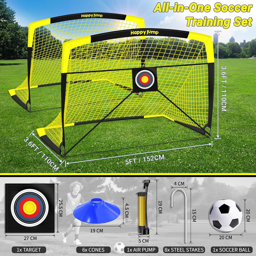 Portable Soccer Goal 7X5 & 5X3.6 FT, Large-Frame Training Net | Great for Kids Ages 6-14 Skill Development, Ideal for Backyard Park School Beach Indoor Outdoor, Easy Fold Durable Dacron Net