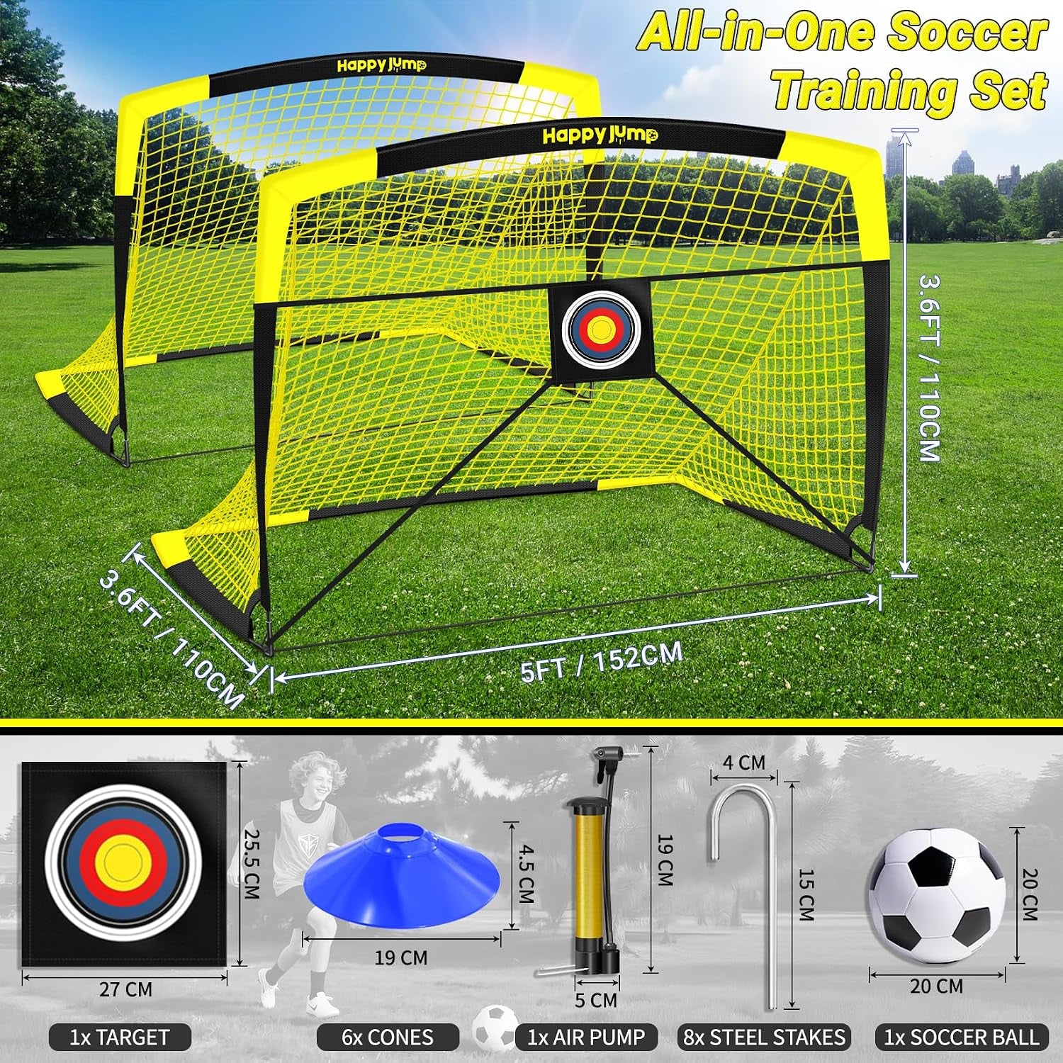 Portable Soccer Goal 7X5 & 5X3.6 FT, Large-Frame Training Net | Great for Kids Ages 6-14 Skill Development, Ideal for Backyard Park School Beach Indoor Outdoor, Easy Fold Durable Dacron Net