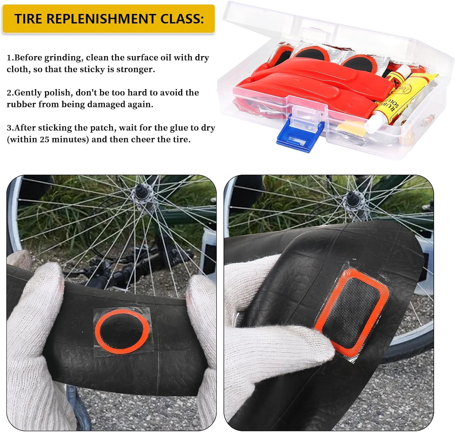 80Pcs Bike Tire Repair Kit, Self-Adhesive Bike Tire Patch Kit | Bike Tool Kit with Portable Storage Box and Valve Converter, Bike Repair Kit for Mountain Bikes, Commuter Bikes, Motorcycles
