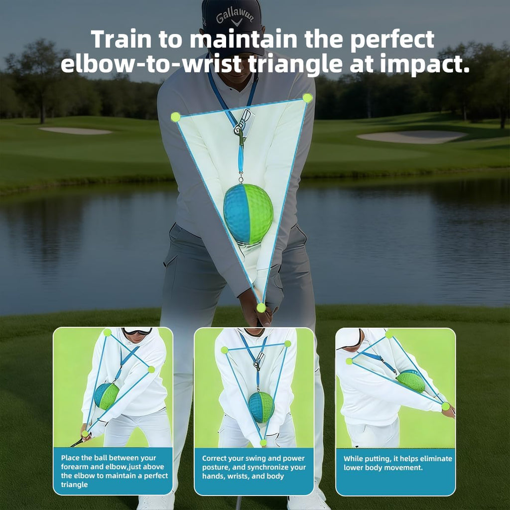 Golf Swing Trainer Ball for Forearm Connection, Swing Aid Putting Practice | Soft PU Foam, Ergonomic Concave Design, Fixes Chicken Wing & Scooping, Trains Weight Shift, 3 Sizes with Adjustable Lanyard