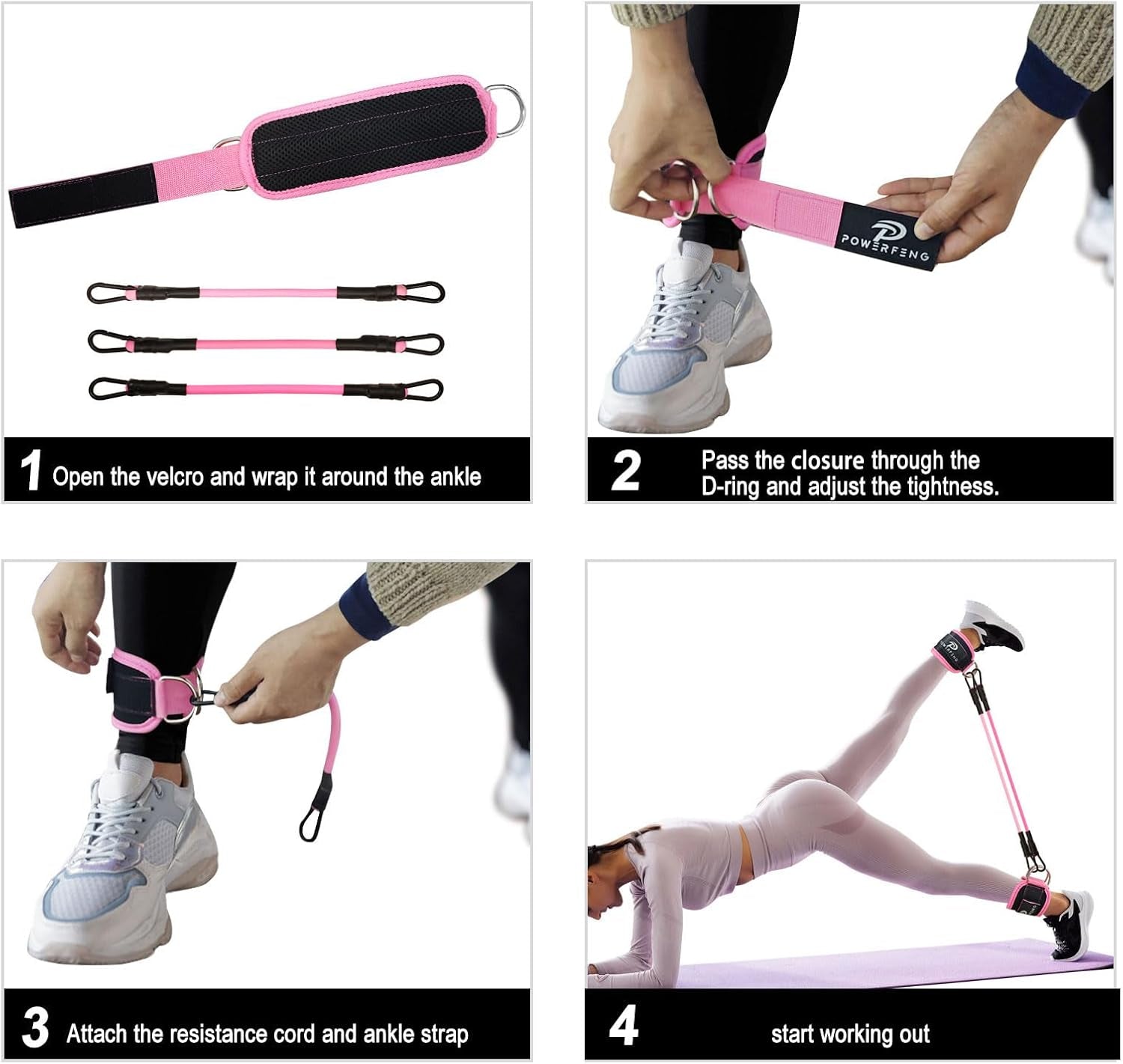 Ankle Resistance Bands with Cuffs: Women Ankle Strap Band for Working Out - Ankle Resistance Bands for Glutes Hip & Leg Butt Training Workout Exercise Equipment