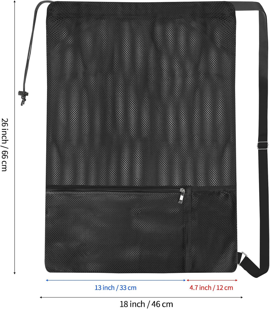 Large Mesh Swim Beach Bag, Mesh Drawstring Gym Bag for Athletic Gym Sports Gear Workout Storge Beach Swiming (Black)
