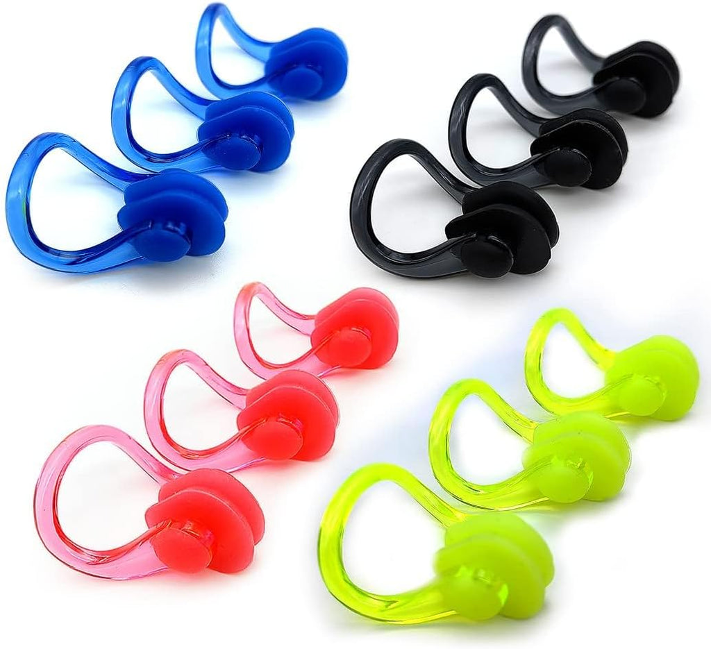 12 PCS Waterproof Swimming Nose Clip Silica Gel Swim Nose Plug for Kids and Adults with Bright Color
