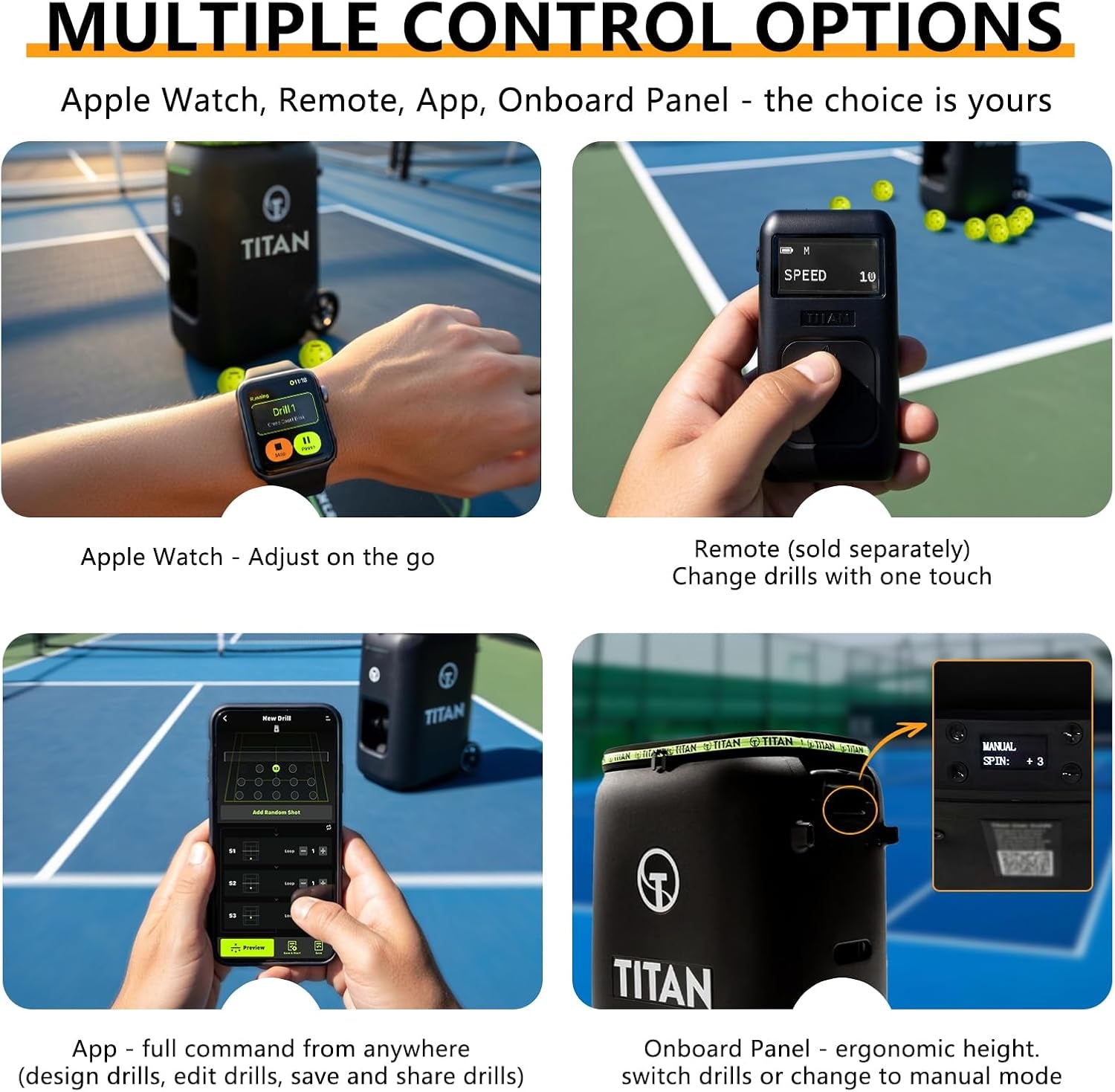Titan ONE Pickleball Machine with Internal Oscillation & Free App | for Coaches, Clubs & Solo Practice, 85 to 240 Ball Capacity, Portable with Trolley Handle