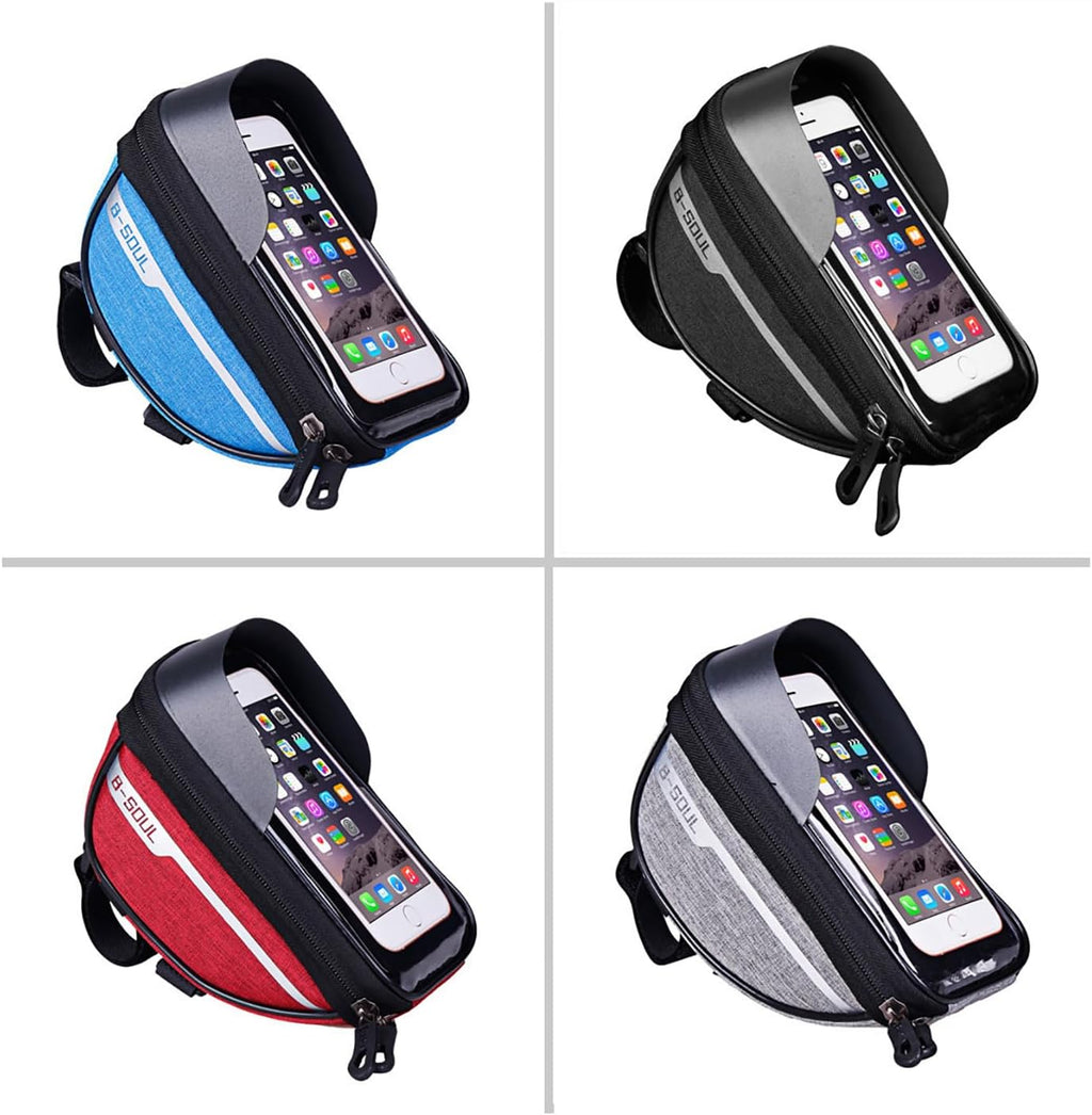 Bike Phone Front Frame Bag, Bicycle Phone Holder, Bike Handlebar Bag | Waterproof, Tube Case, Bicycle Accessories Compatible Cellphone under 7.2”, Cycling Pouch with 6Pcs Glue-Free Tire Patches