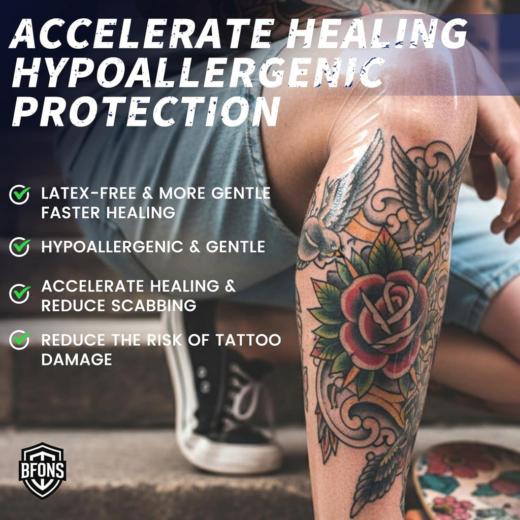 Tattoo Aftercare Waterproof Bandages 6 in X 4.4 Yd Tattoo Cover up Tape, Tattoo Supplies Second Skin Bandage Flat Roll Transparent Film Wound Healing Protective Clear Sterile and Safe Bandages