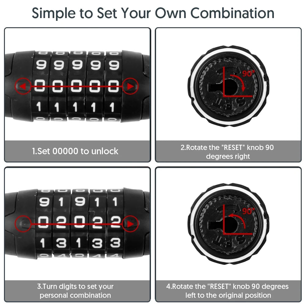 Bike Lock with Combination 4 Ft Bicycle Lock Secure 5 Digit Resettable Cable Lock