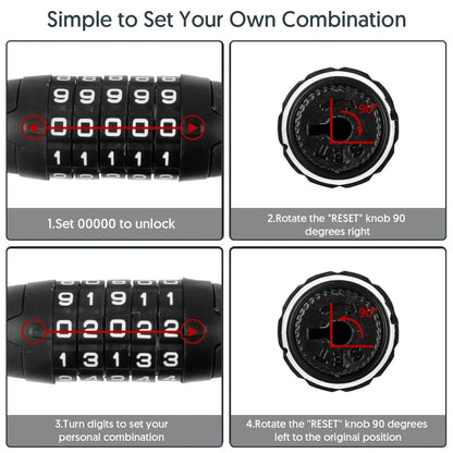 Bike Lock with Combination 4 Ft Bicycle Lock Secure 5 Digit Resettable Cable Lock