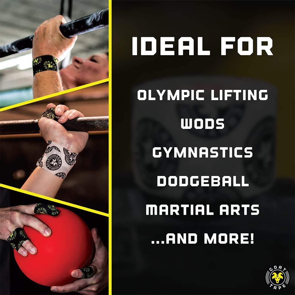 Scary Sticky Premium Athletic Tape, Ultra-Sticky Thumb, Finger &amp; Wrist Tape for Weightlifting, Hook Grip &amp; Cross Workout, Cotton, Latex-Free, 10 Yards, White &amp; Black, 1 Roll