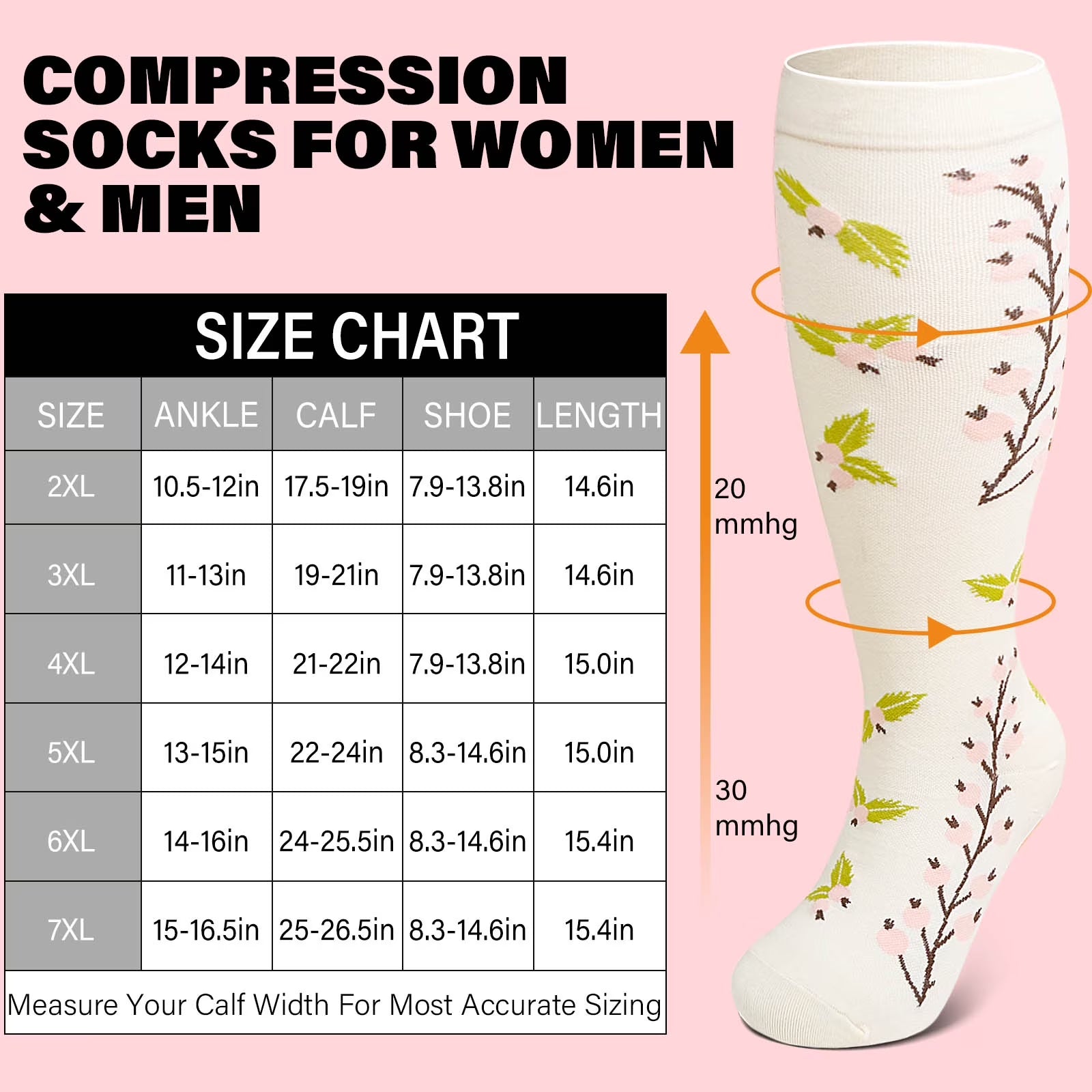 plus Size Compression Socks for Women &amp; Men Circulation (2 Pairs) – Graduated Support Socks for Running and Athletic Sports