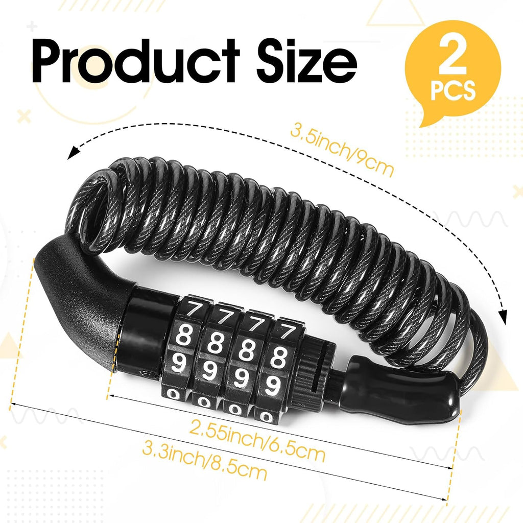 2 Pack Mini Retractable Cable Lock with Code, Small Snowboard Bike Lock with 4 Digit Combination, Travel Wire Padlock for Motorcycle Helmet Luggage Suitcase anti Theft Ski Backpack Outdoor