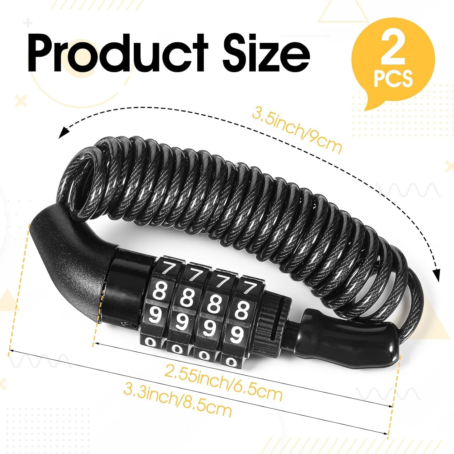 2 Pack Mini Retractable Cable Lock with Code, Small Snowboard Bike Lock with 4 Digit Combination, Travel Wire Padlock for Motorcycle Helmet Luggage Suitcase anti Theft Ski Backpack Outdoor
