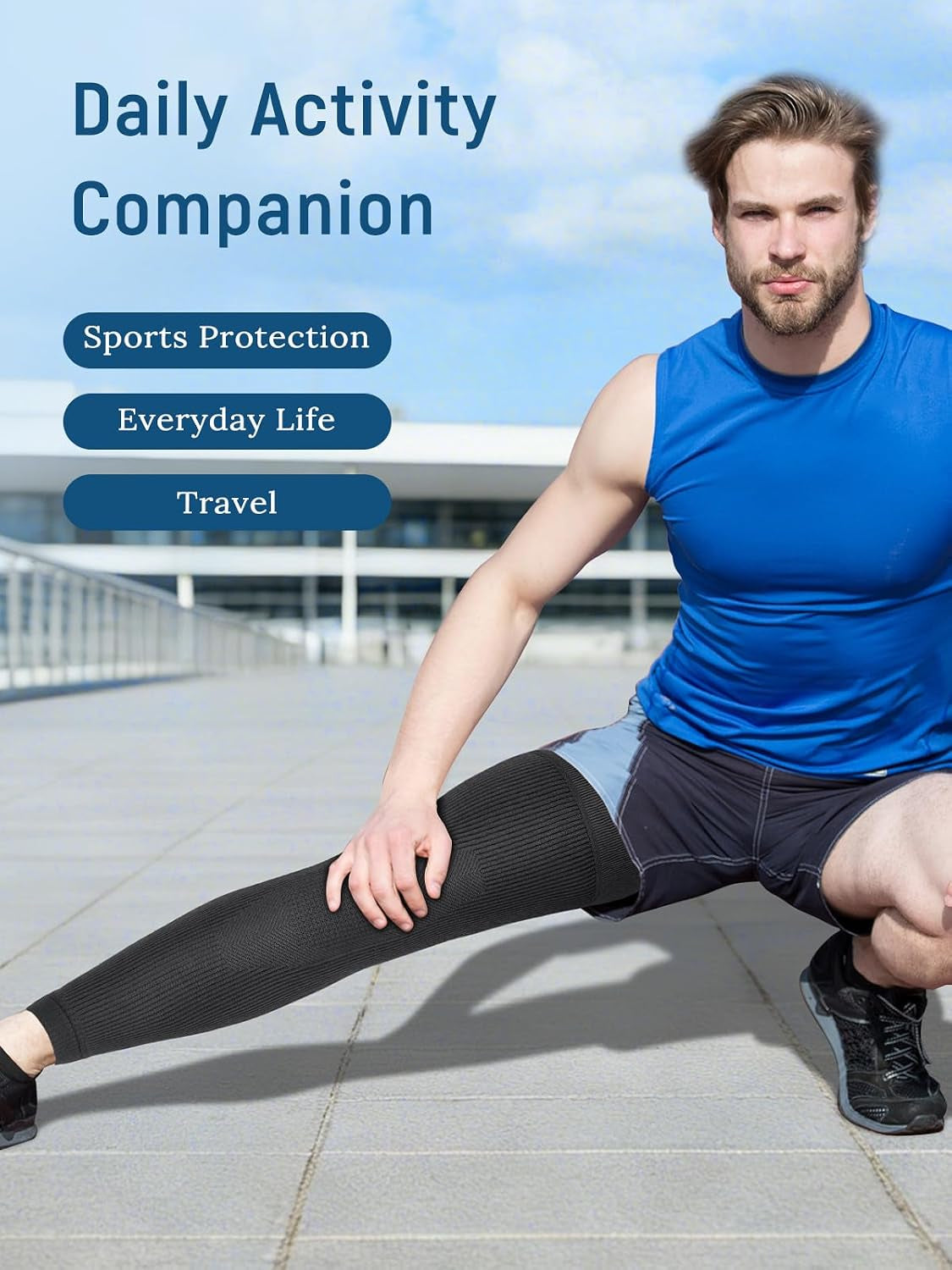 Leg Compression Sleeve, Stays in Place, Snug Fit, Pack of 1, Large | Soft Breathable Material, Upgraded Silicone Band, Mid-Thigh Knee Calf Support, Reduce Leg Soreness, Daily Wear, Workout
