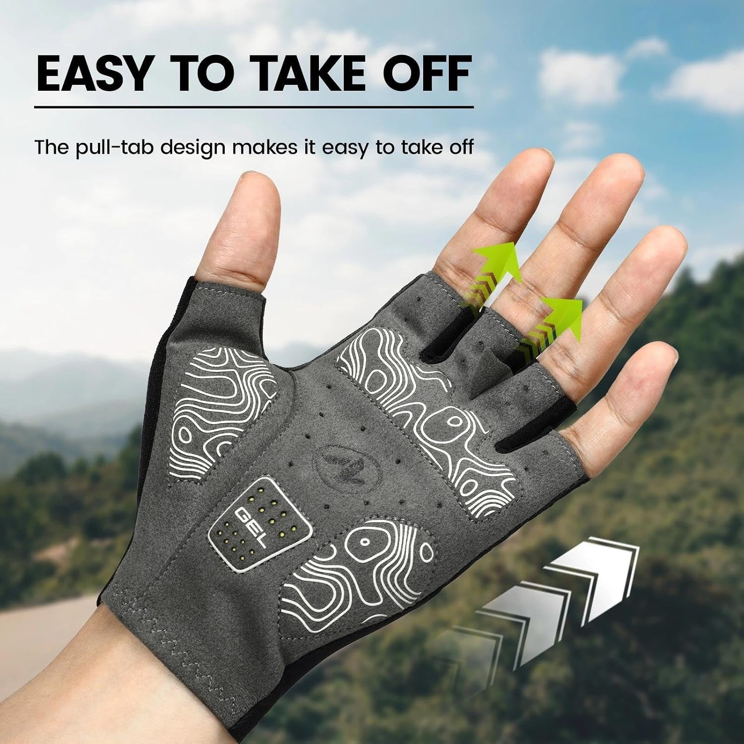 Road Cycling Gloves for Men Women Padded Absorbing Fingerless Biking | Bicycle Glove, Lightweight, Anti-Slip Silicone Pattern, Shock-Absorbing, Pull Tabs Design, Easy to Take Off, Moisture Wicking