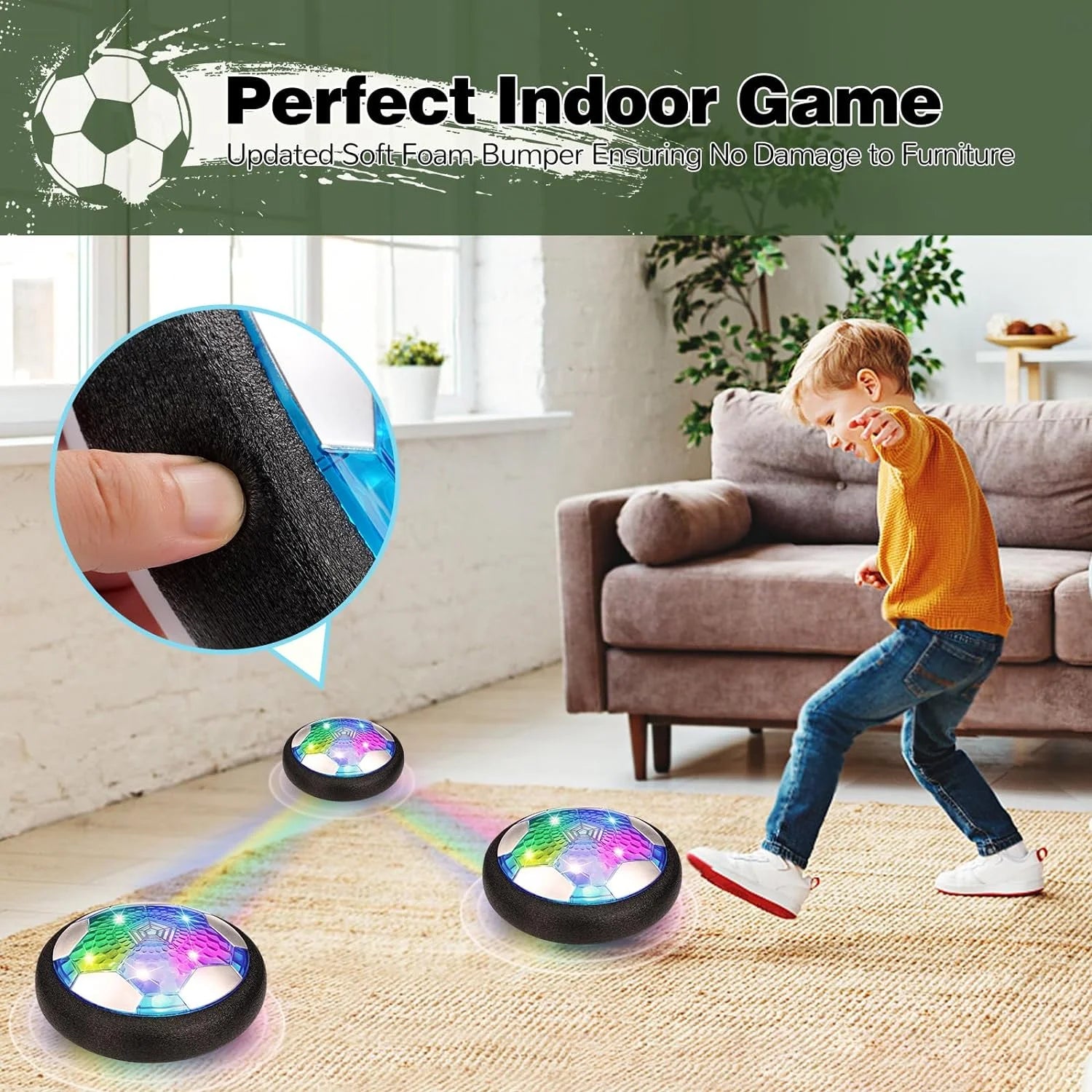Hover Soccer Ball Set for Kids, Soccer Games with Colorful LED Lights, Indoor Air Soccer and Outdoor Sports Games Toys for Kids Boys Ages 3 4 5 6 7 8-12 with 2 Goal & 1 Kids Soccer Ball