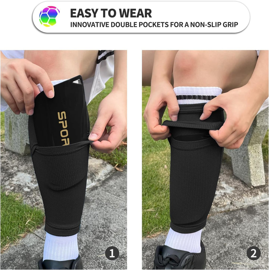 Toddler Kids Youth Soccer Shin Guards with Sleeves for Ages 3-15 | Slip-In Shin Pads, Breathable Mesh Sleeves with Hidden Pocket for Boys, Girls, Children & Teens, Soccer Training & Games