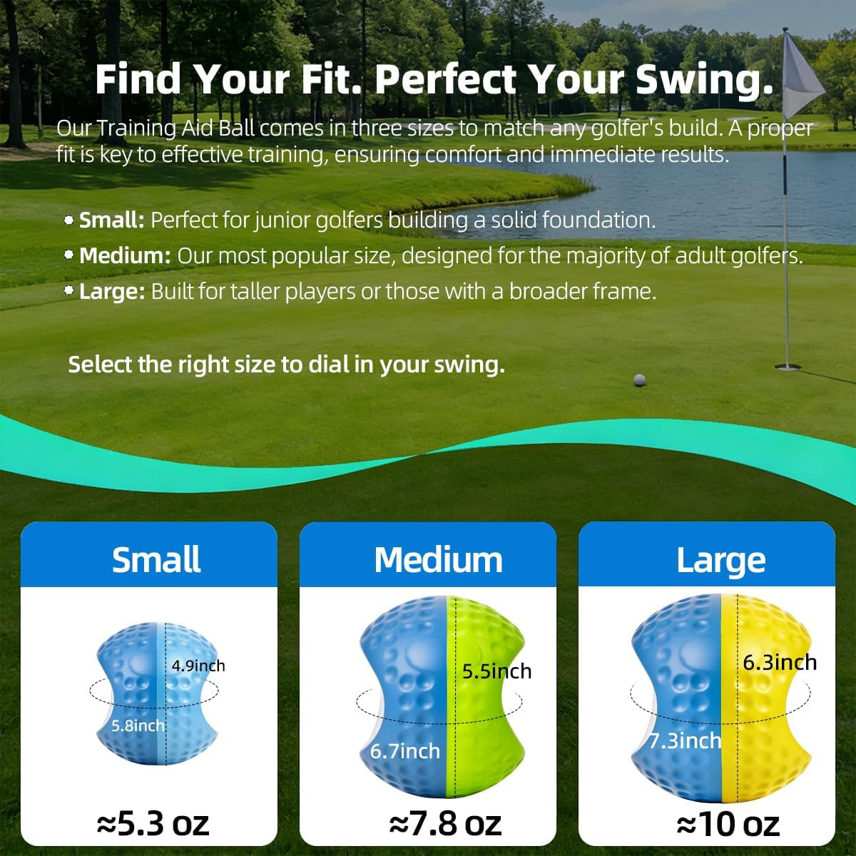 Golf Swing Trainer Ball for Forearm Connection, Swing Aid Putting Practice | Soft PU Foam, Ergonomic Concave Design, Fixes Chicken Wing & Scooping, Trains Weight Shift, 3 Sizes with Adjustable Lanyard