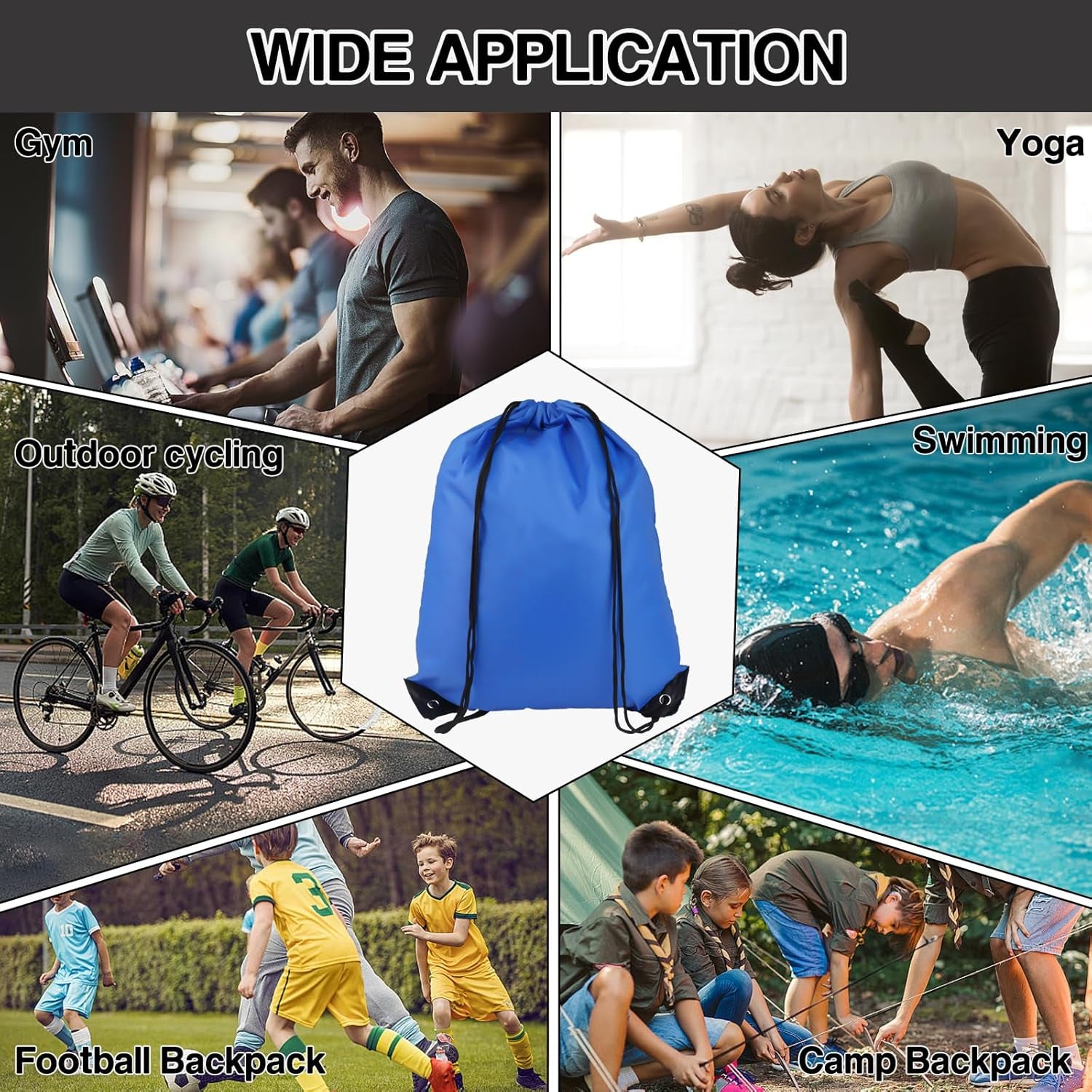 Drawstring Gym Bags, Backpack for Sports, Gym, Travel, Swimming | Draw String Back Bag, Polyester with PU Leather Reinforced Corners, Foldable for Travel