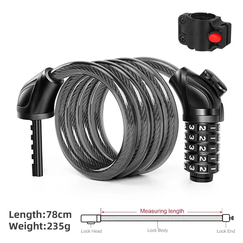 Xunting 54Cm/78Cm/110Cm Bike Lock Electric Password Steel Wire Cable Lock Combination for Anti-Theft Lockscycling Accessories